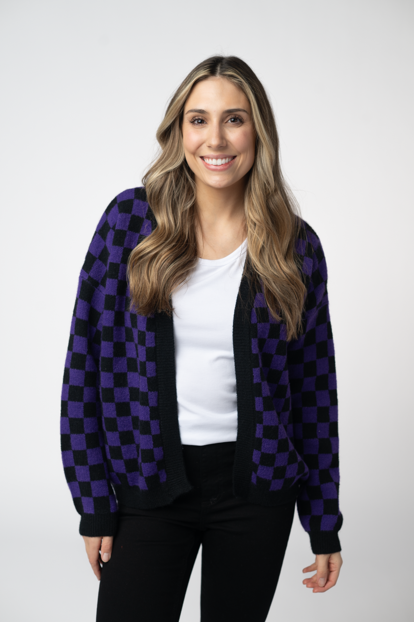 Micro Checkered Cardigan - Black and Purple by Michelle Mae