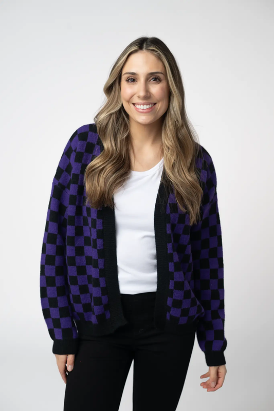 Micro Checkered Cardigan - Black and Purple by Michelle Mae