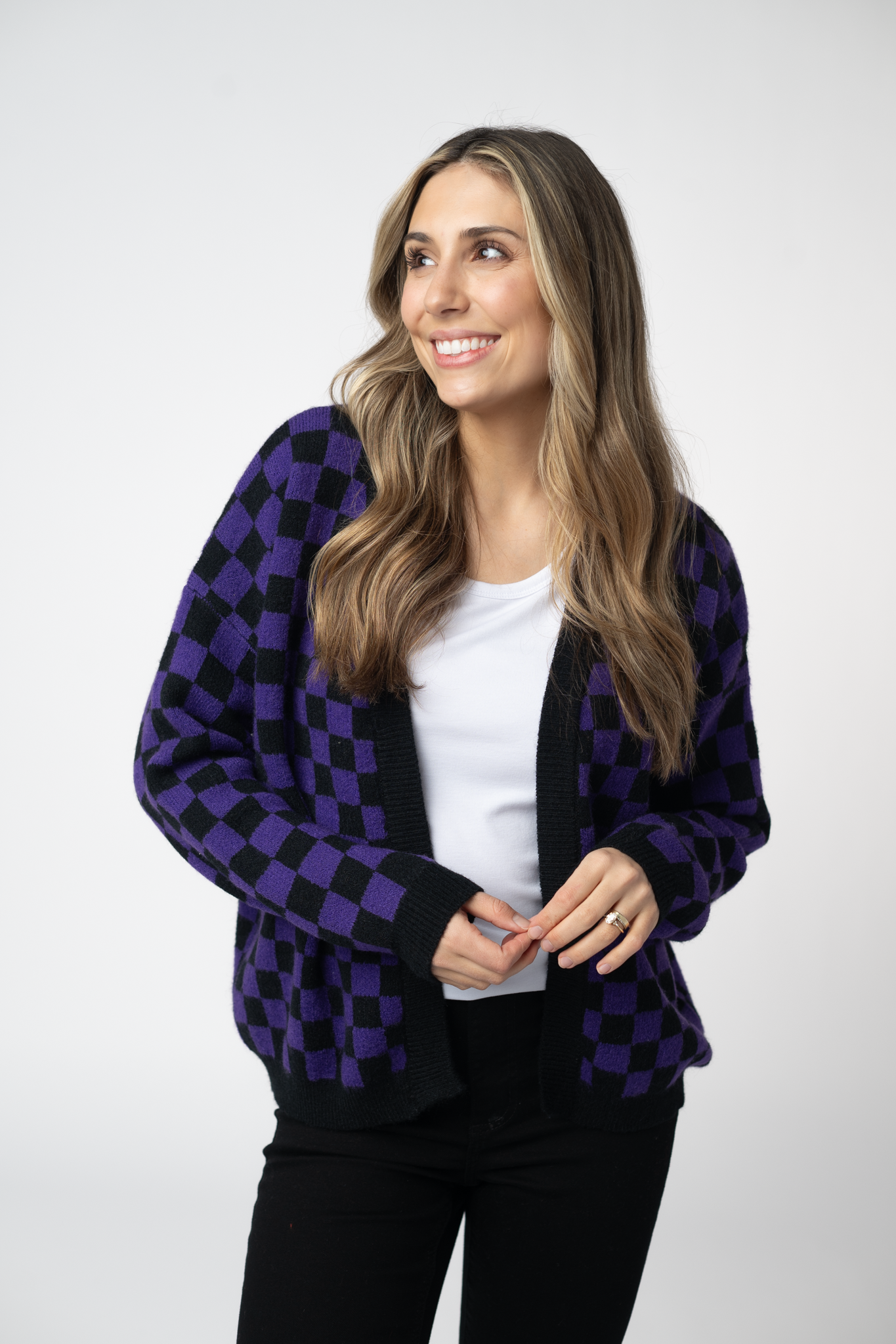 Micro Checkered Cardigan - Black and Purple by Michelle Mae