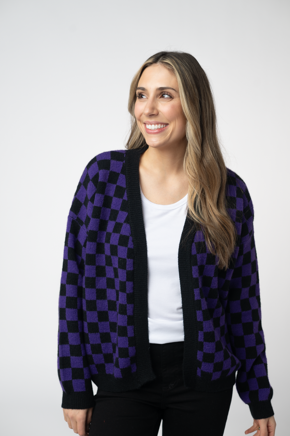 IN STOCK Micro Checkered Cardigan - Black and Purple by Michelle Mae