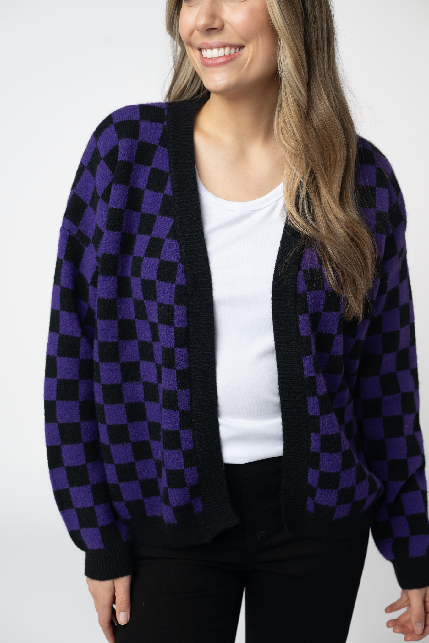 IN STOCK Micro Checkered Cardigan - Black and Purple by Michelle Mae