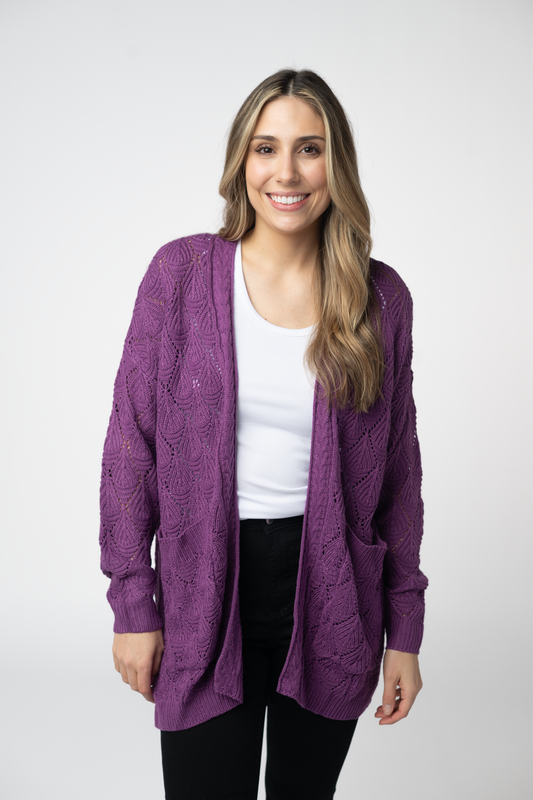 Open Knit Cardigan - Purple by Michelle Mae