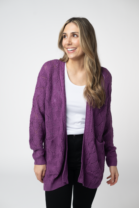 Open Knit Cardigan - Purple by Michelle Mae