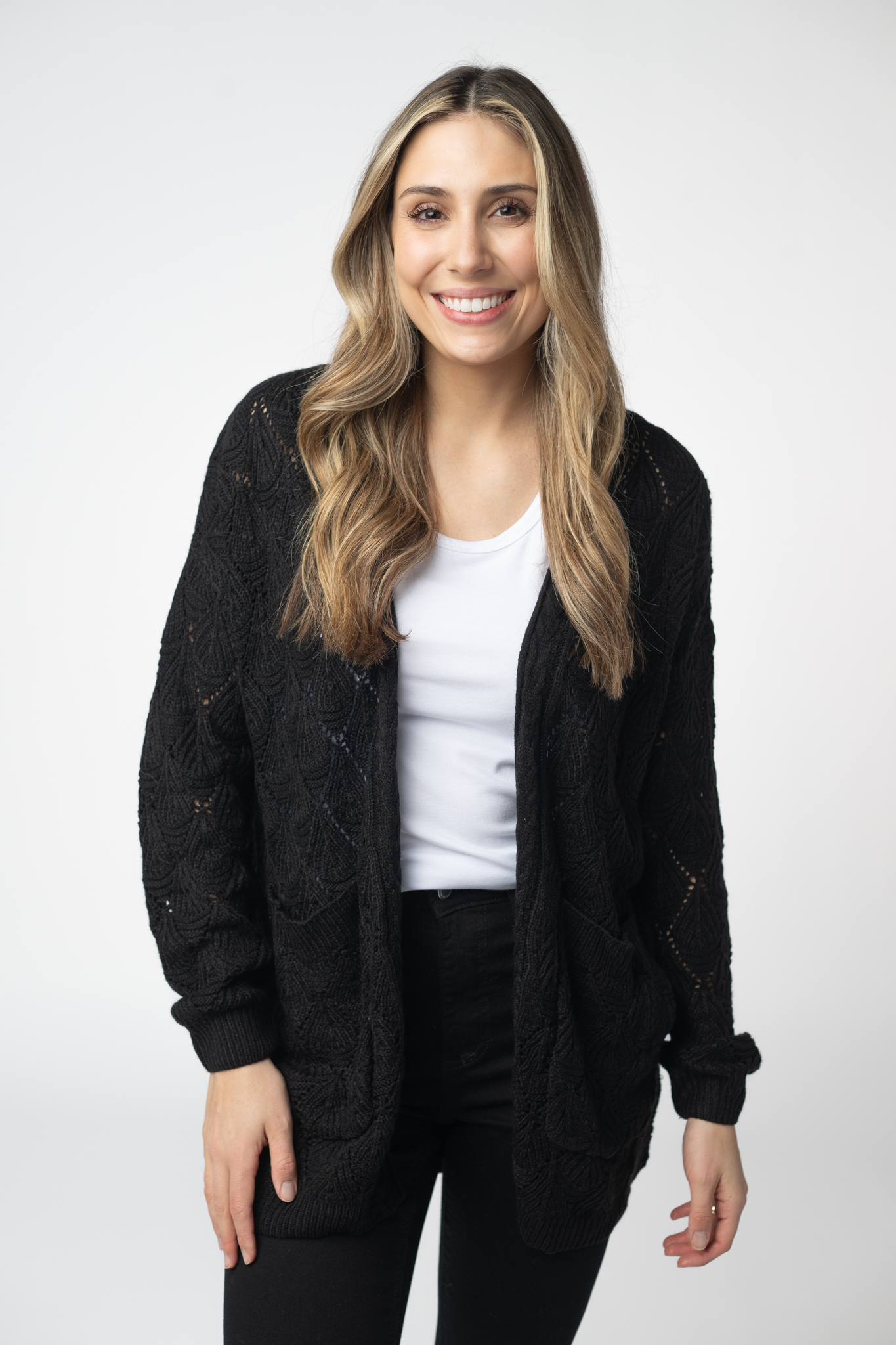 Open Knit Cardigan - Black by Michelle Mae