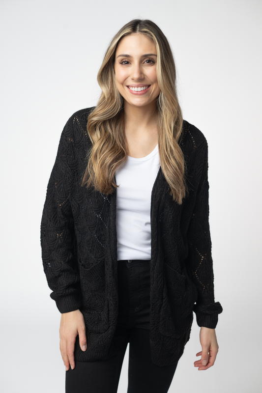 Open Knit Cardigan - Black by Michelle Mae