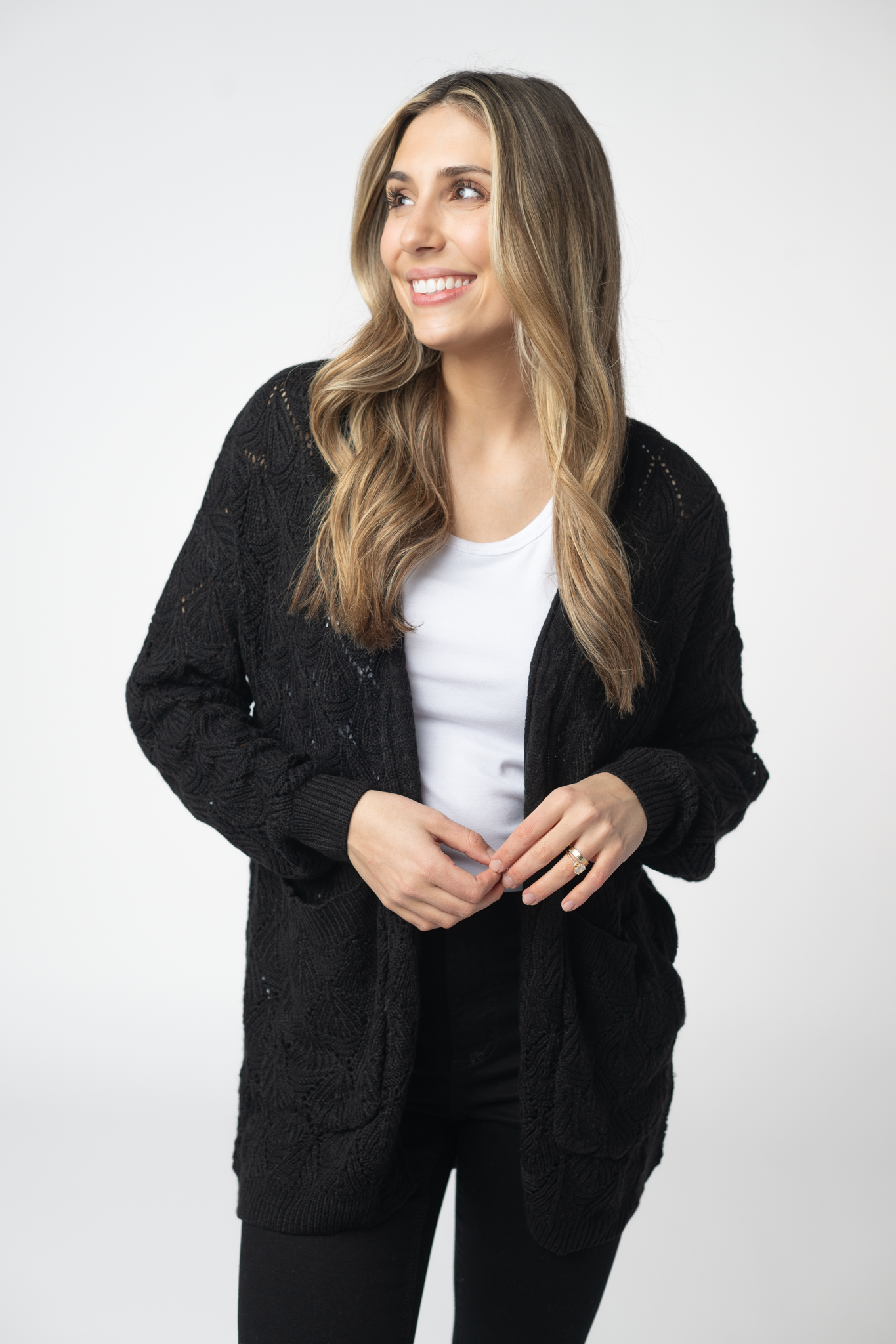 Open Knit Cardigan - Black by Michelle Mae