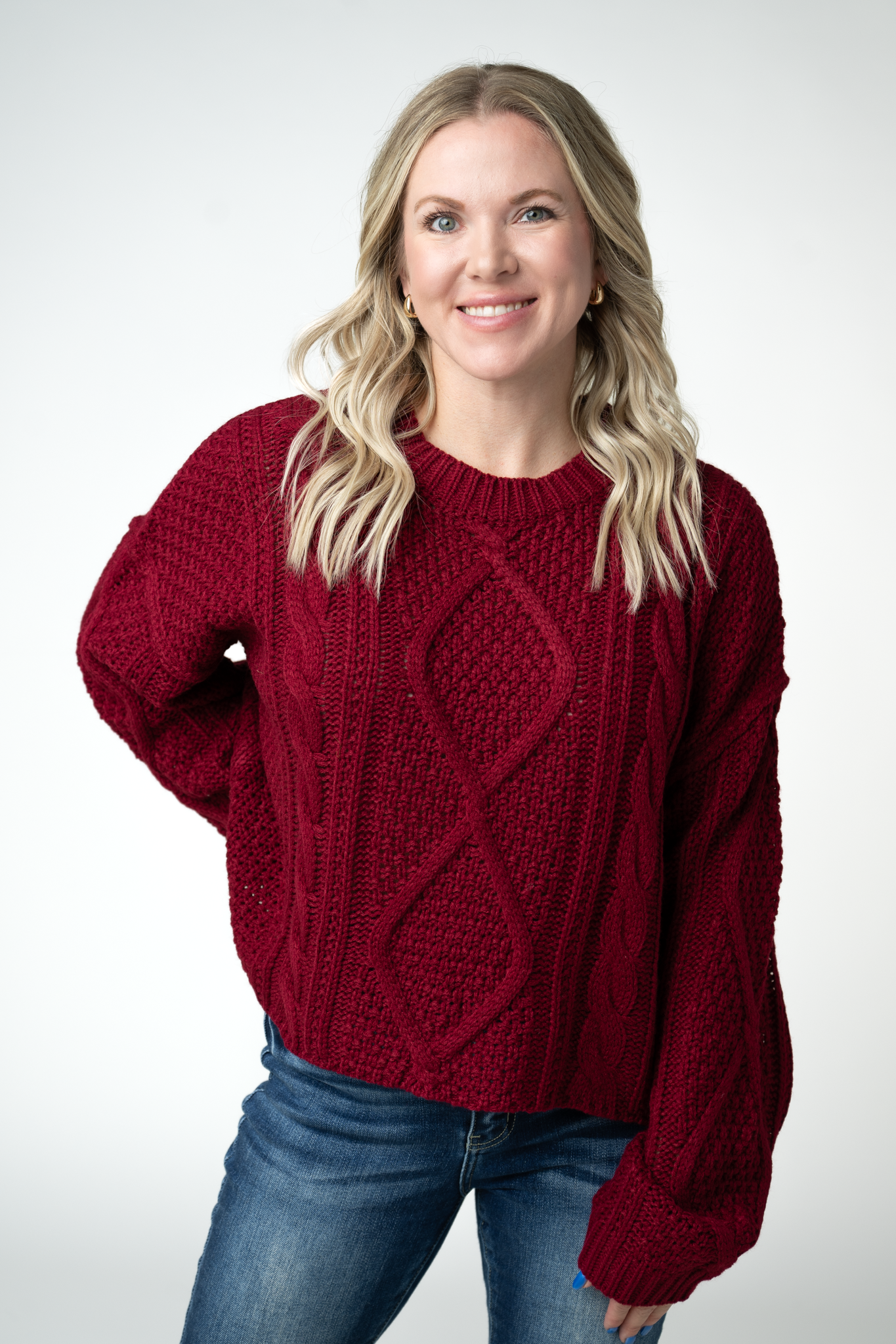 Cable Knit Sweater - Cranberry by Michelle Mae
