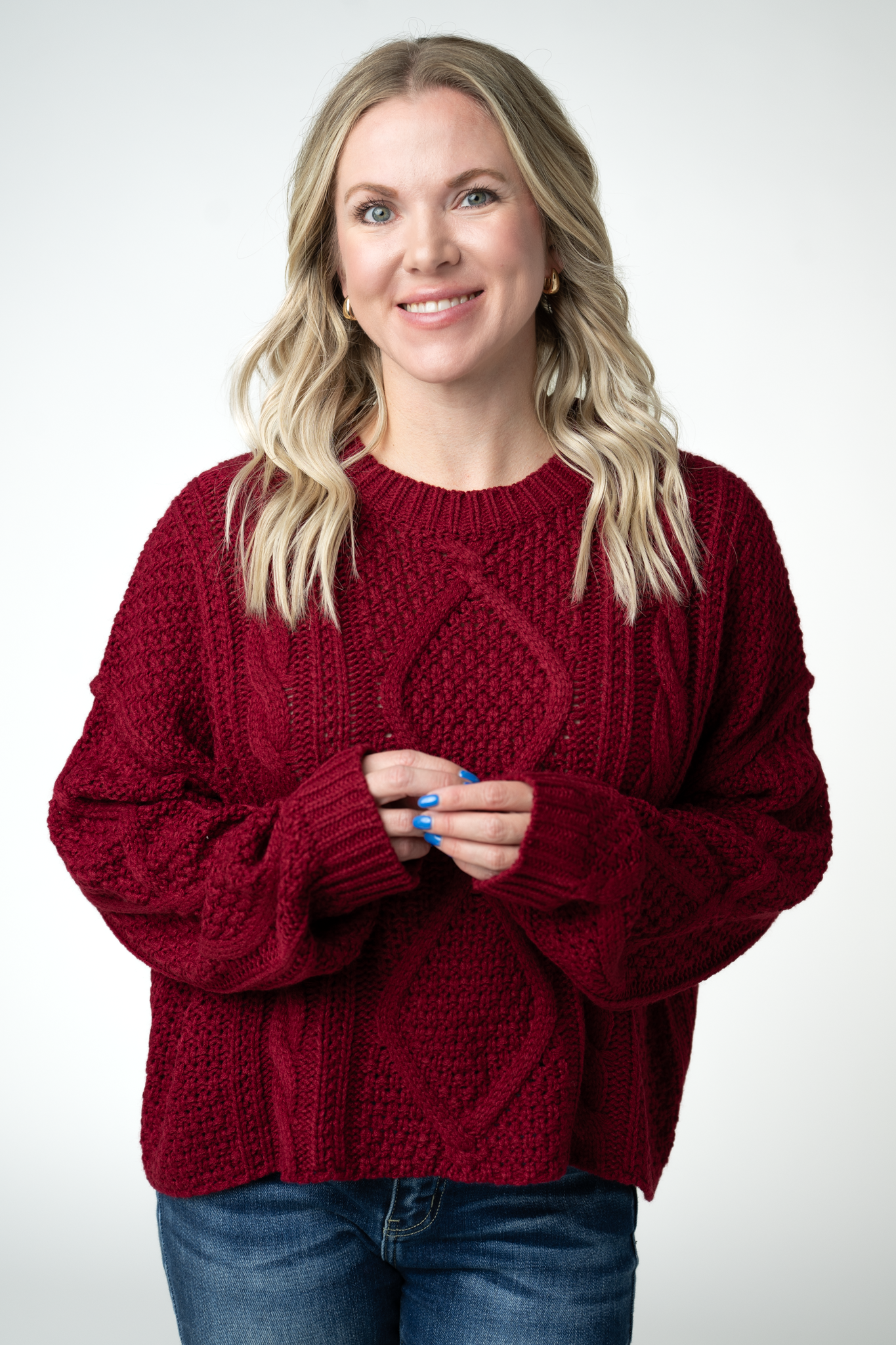 IN STOCK Cable Knit Sweater - Cranberry by Michelle Mae