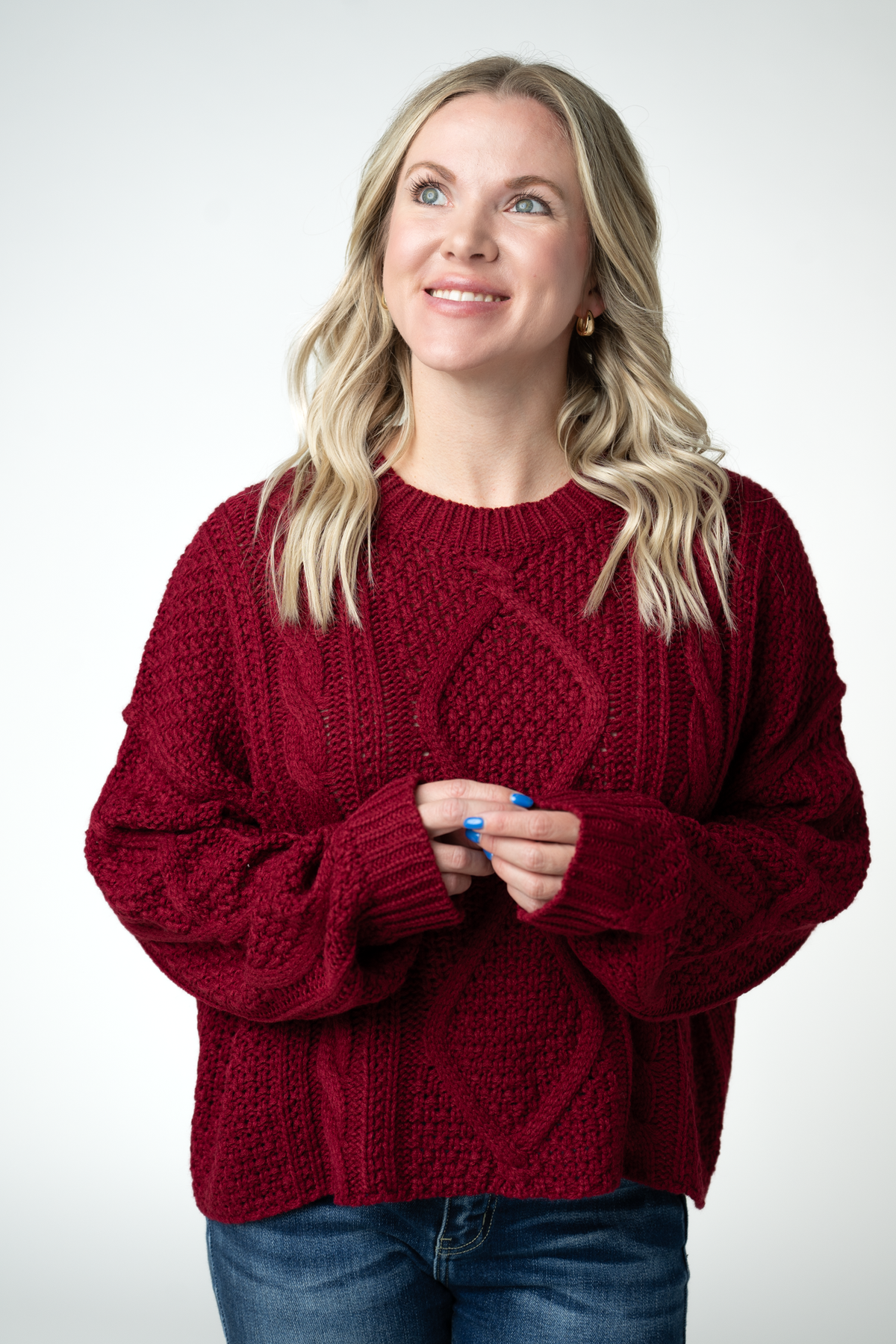IN STOCK Cable Knit Sweater - Cranberry by Michelle Mae