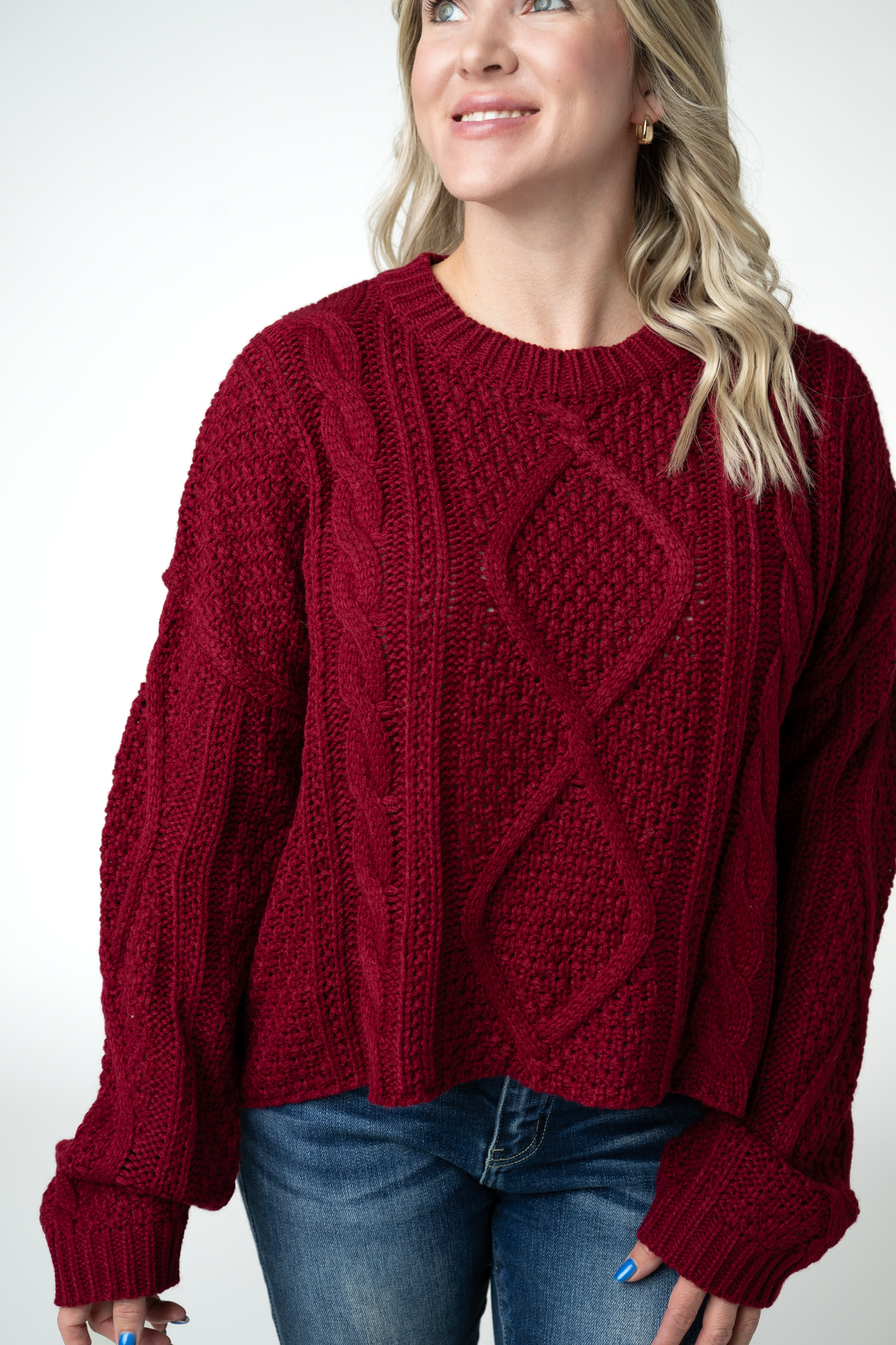 Cable Knit Sweater - Cranberry by Michelle Mae