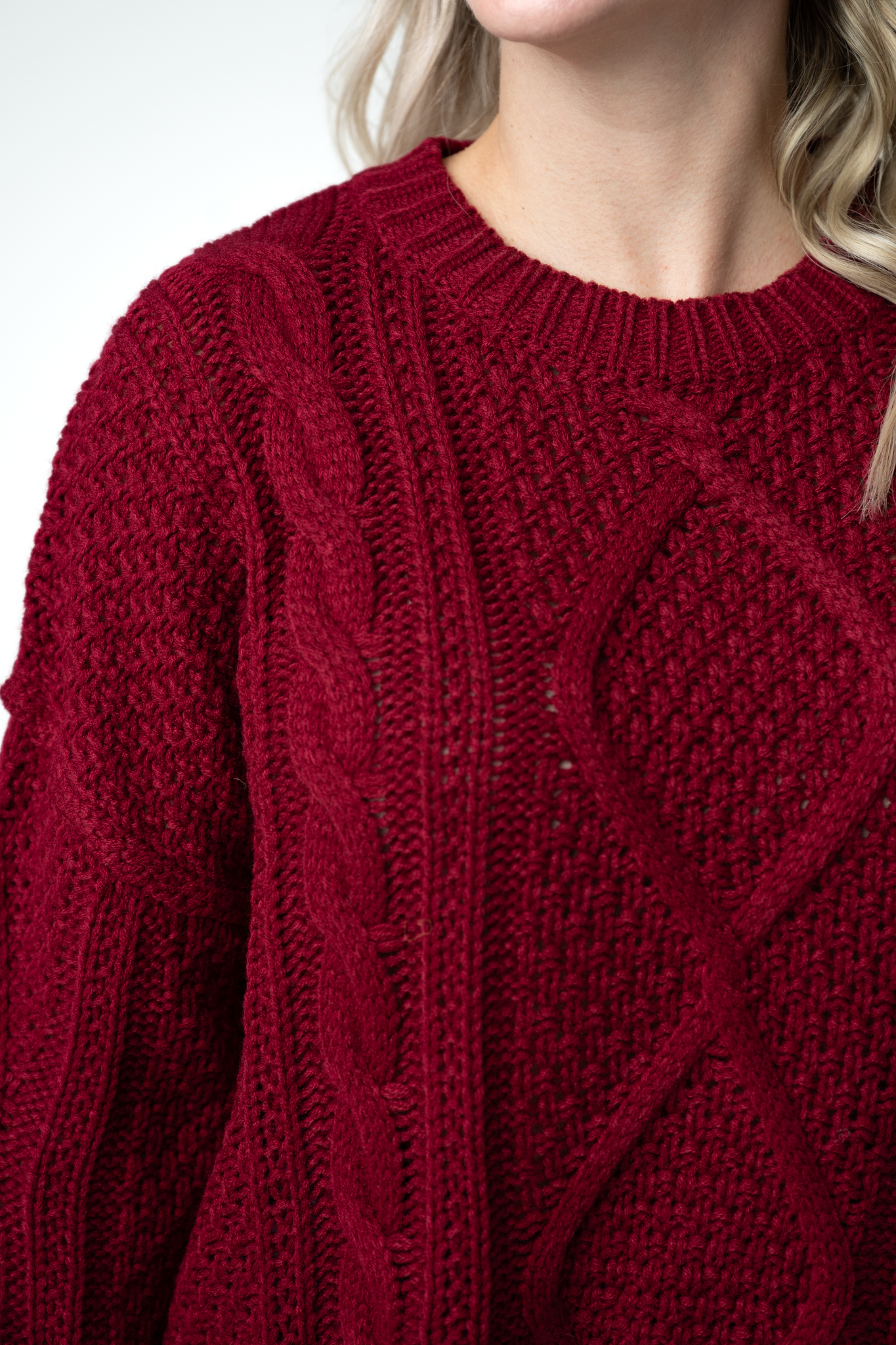 IN STOCK Cable Knit Sweater - Cranberry by Michelle Mae