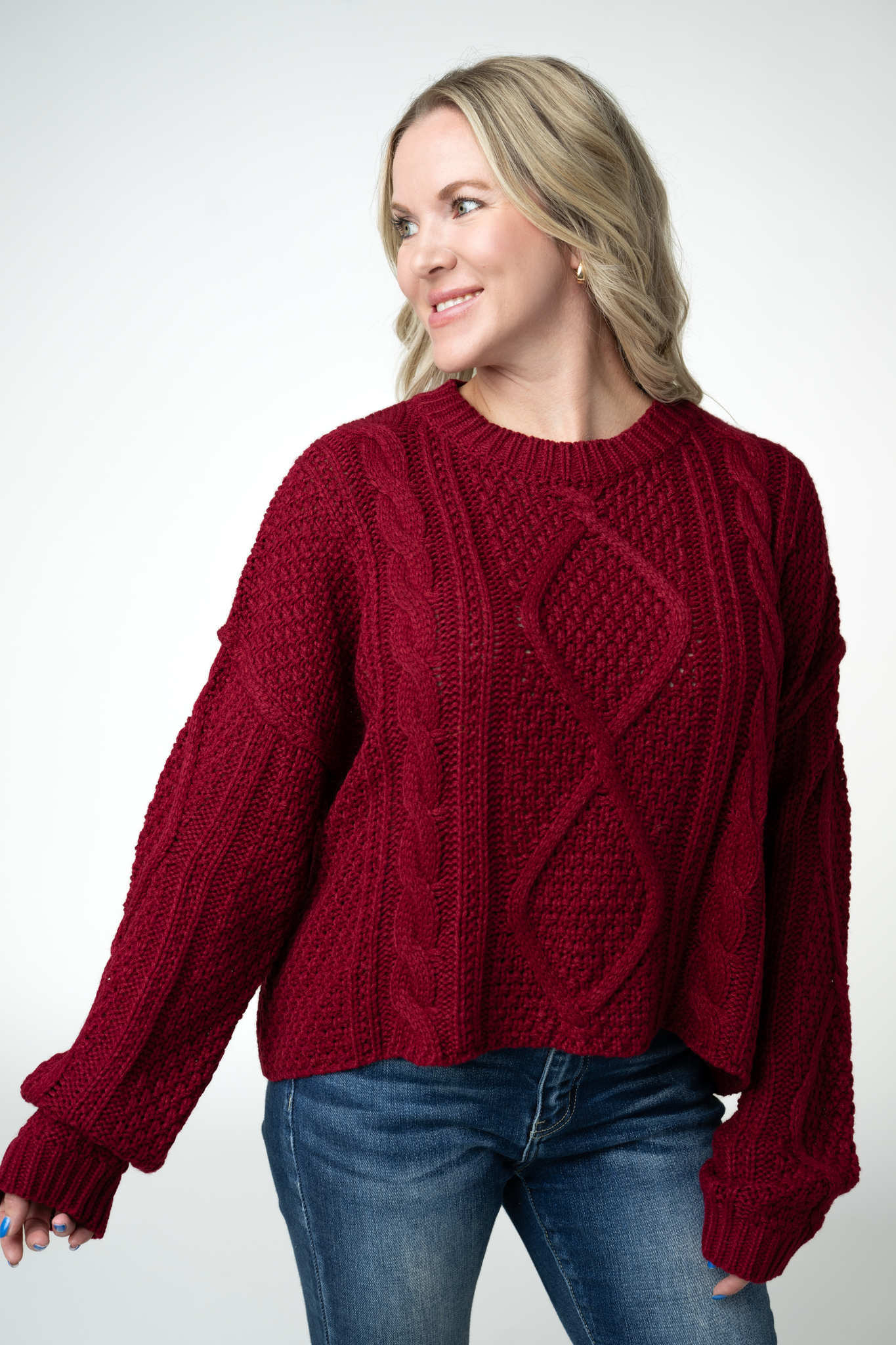 IN STOCK Cable Knit Sweater - Cranberry by Michelle Mae
