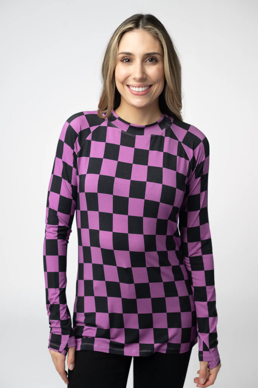 Blair Long Sleeve Top - Black and Purple Checkers by Michelle Mae