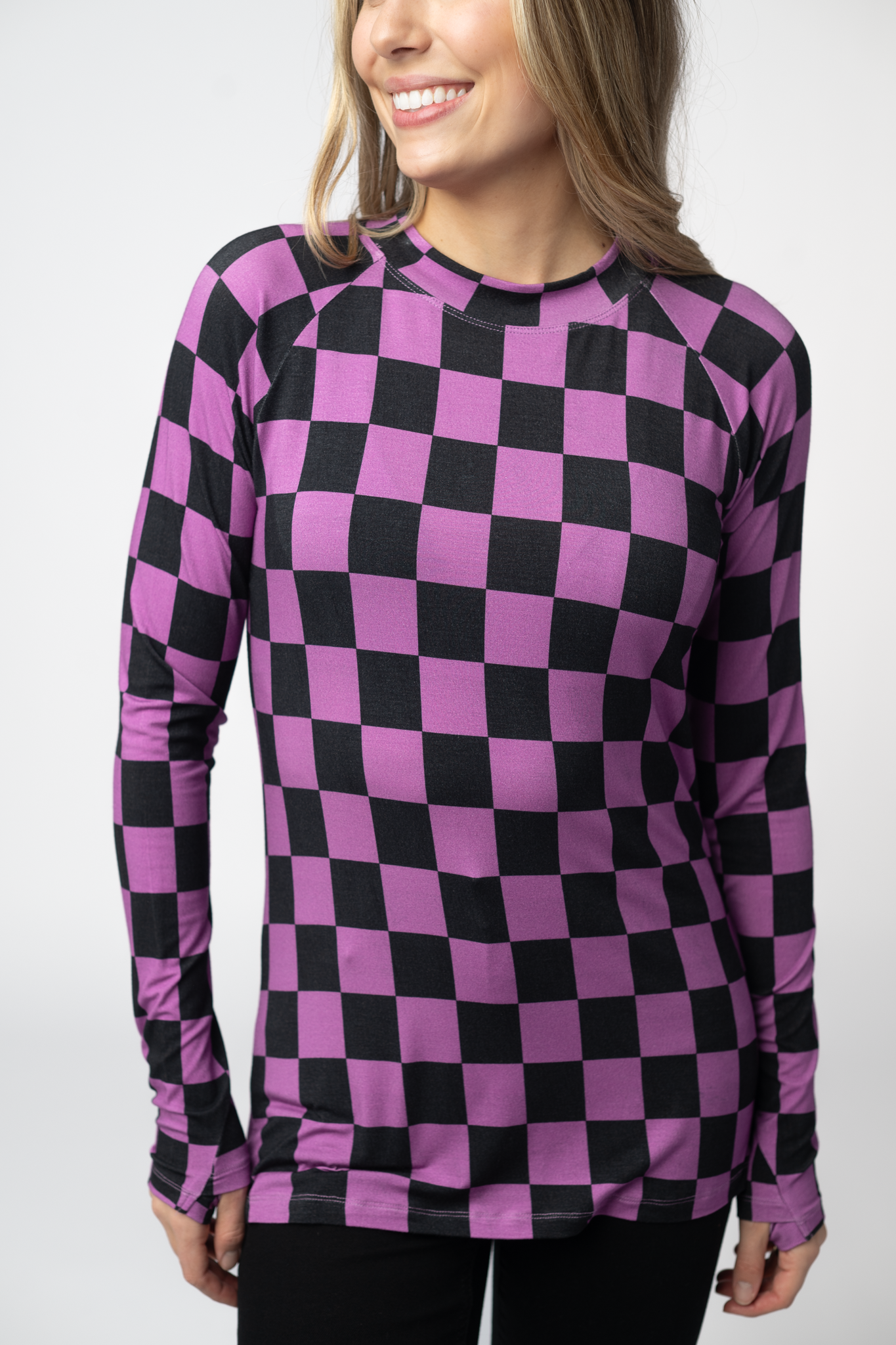 IN STOCK Blair Long Sleeve Top - Black and Purple Checkers by Michelle Mae