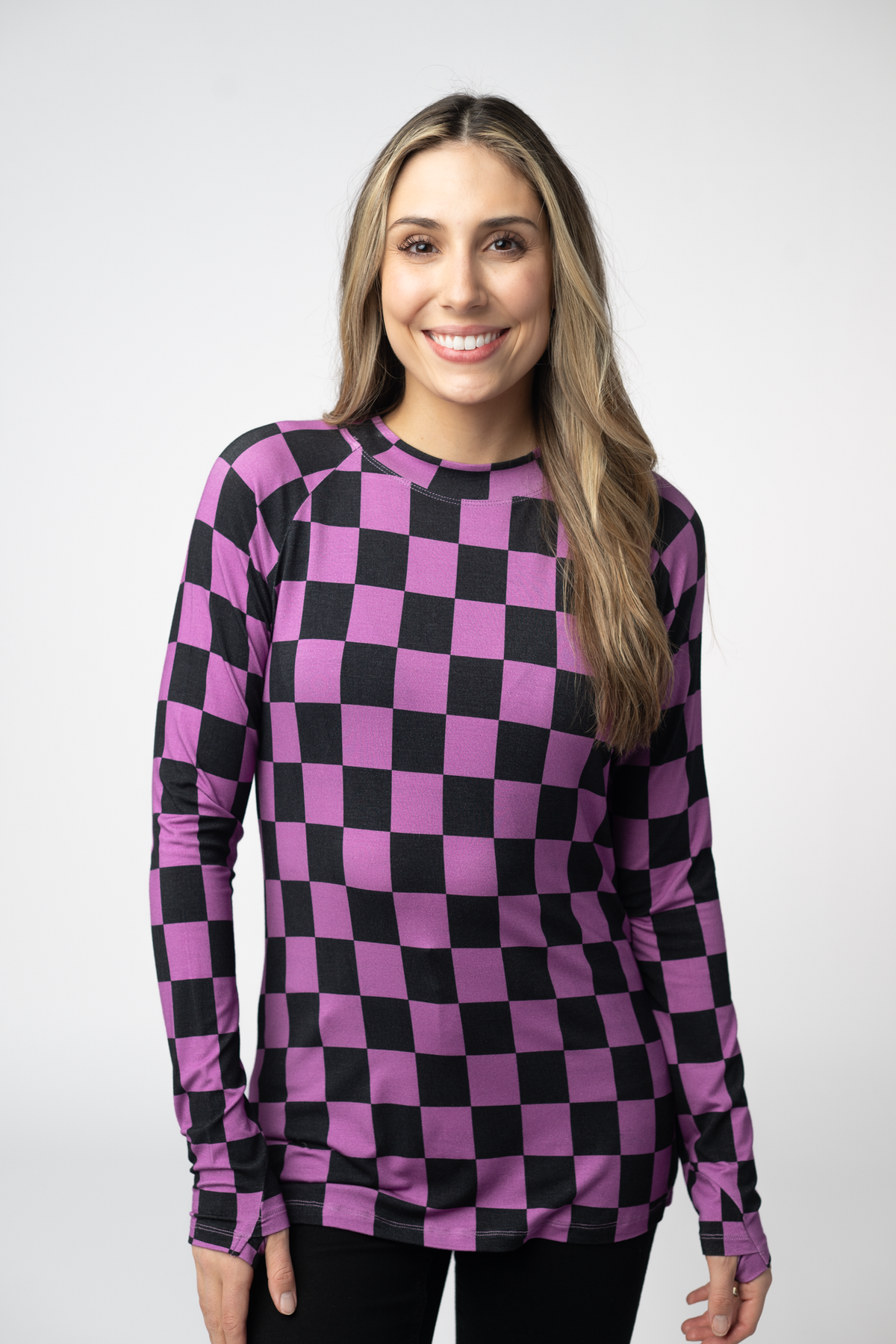 IN STOCK Blair Long Sleeve Top - Black and Purple Checkers by Michelle Mae