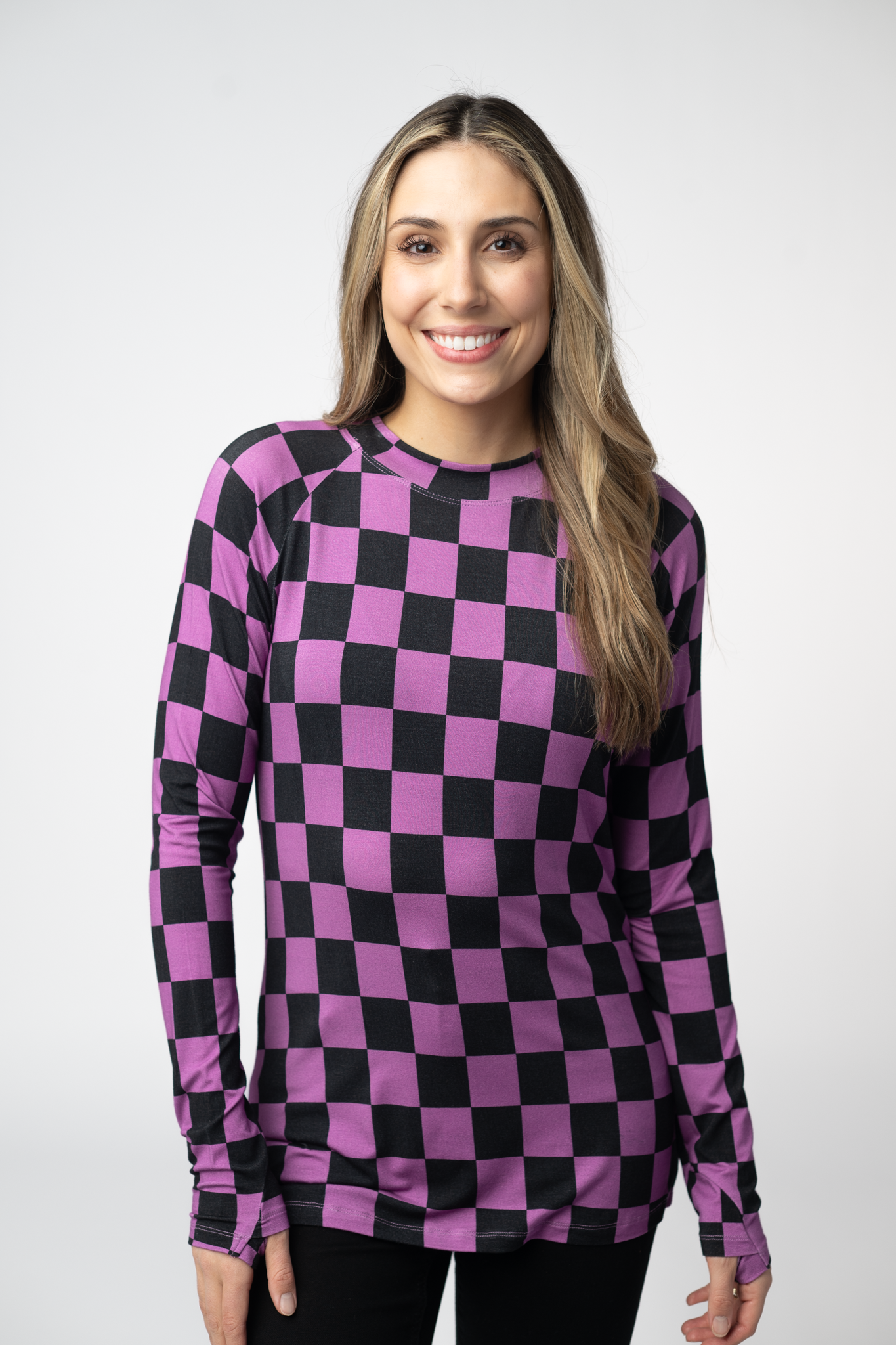 IN STOCK Blair Long Sleeve Top - Black and Purple Checkers by Michelle Mae
