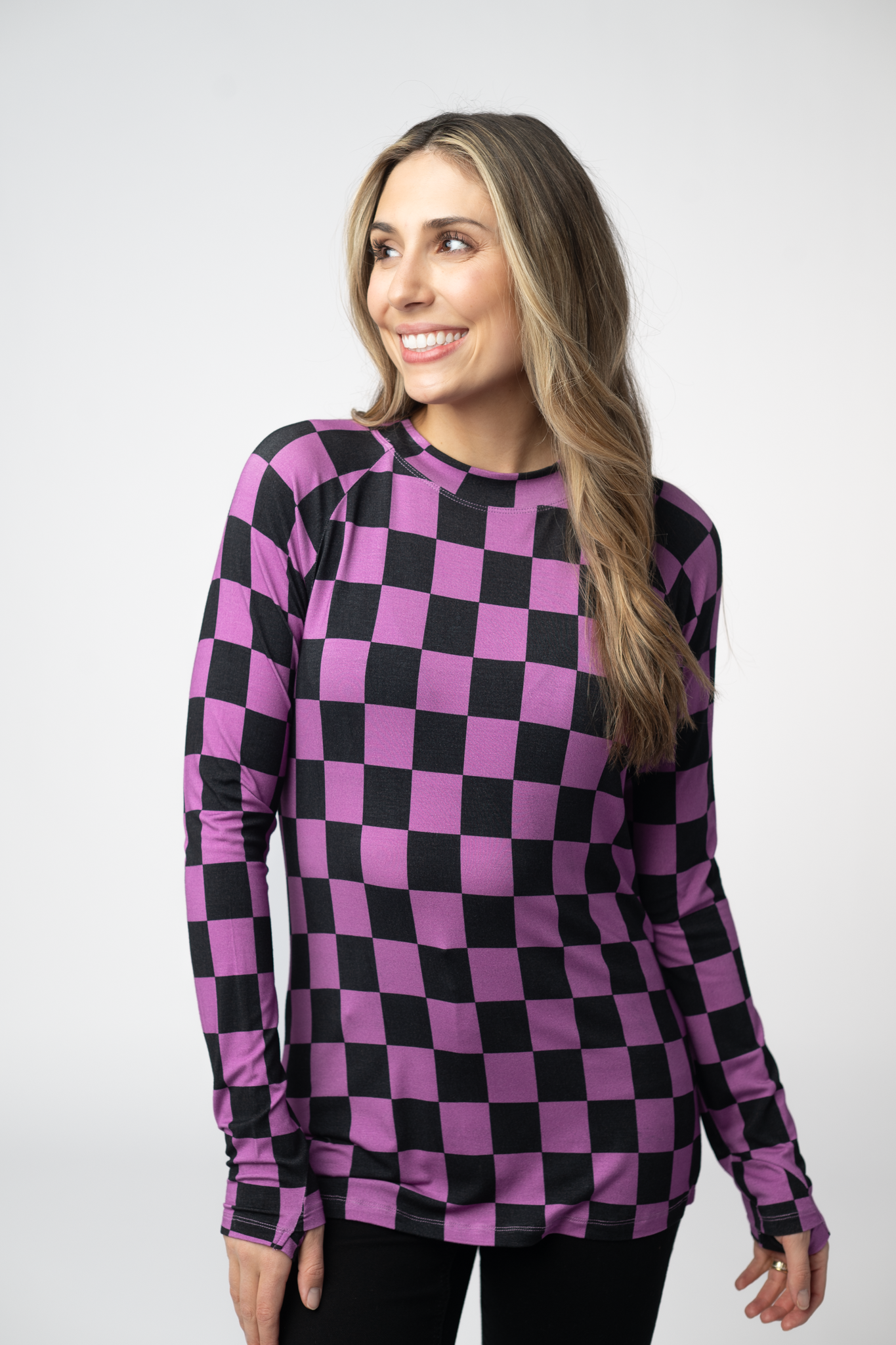IN STOCK Blair Long Sleeve Top - Black and Purple Checkers by Michelle Mae