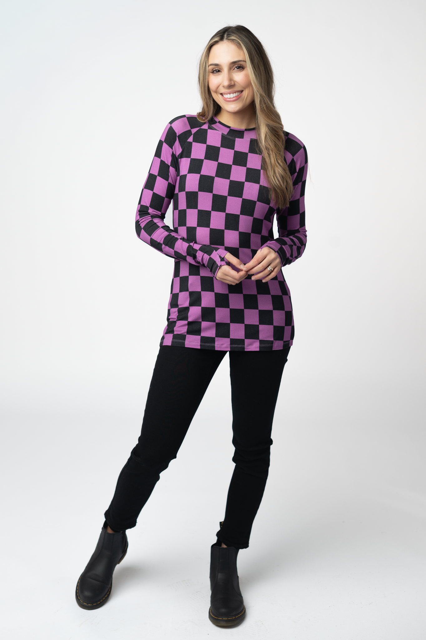 IN STOCK Blair Long Sleeve Top - Black and Purple Checkers by Michelle Mae