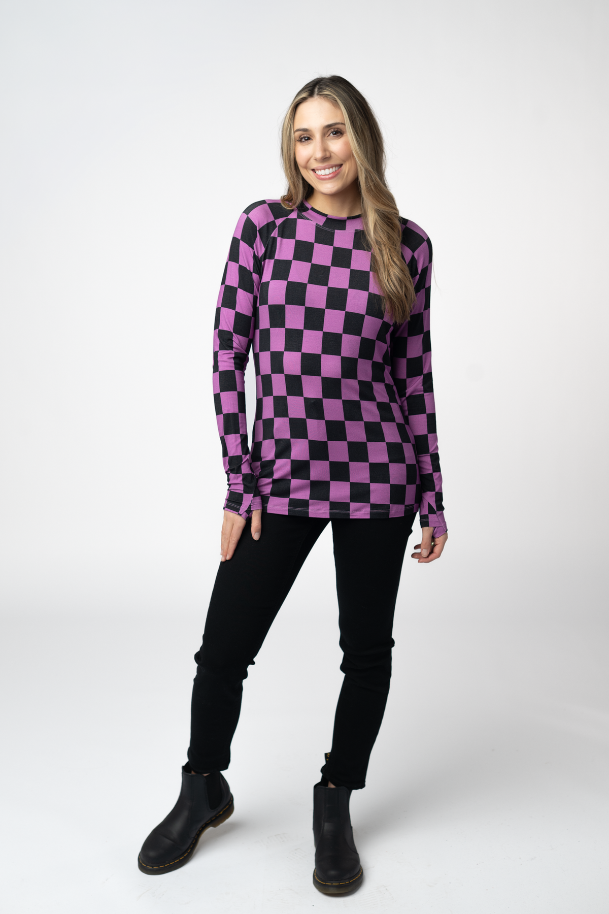 IN STOCK Blair Long Sleeve Top - Black and Purple Checkers by Michelle Mae