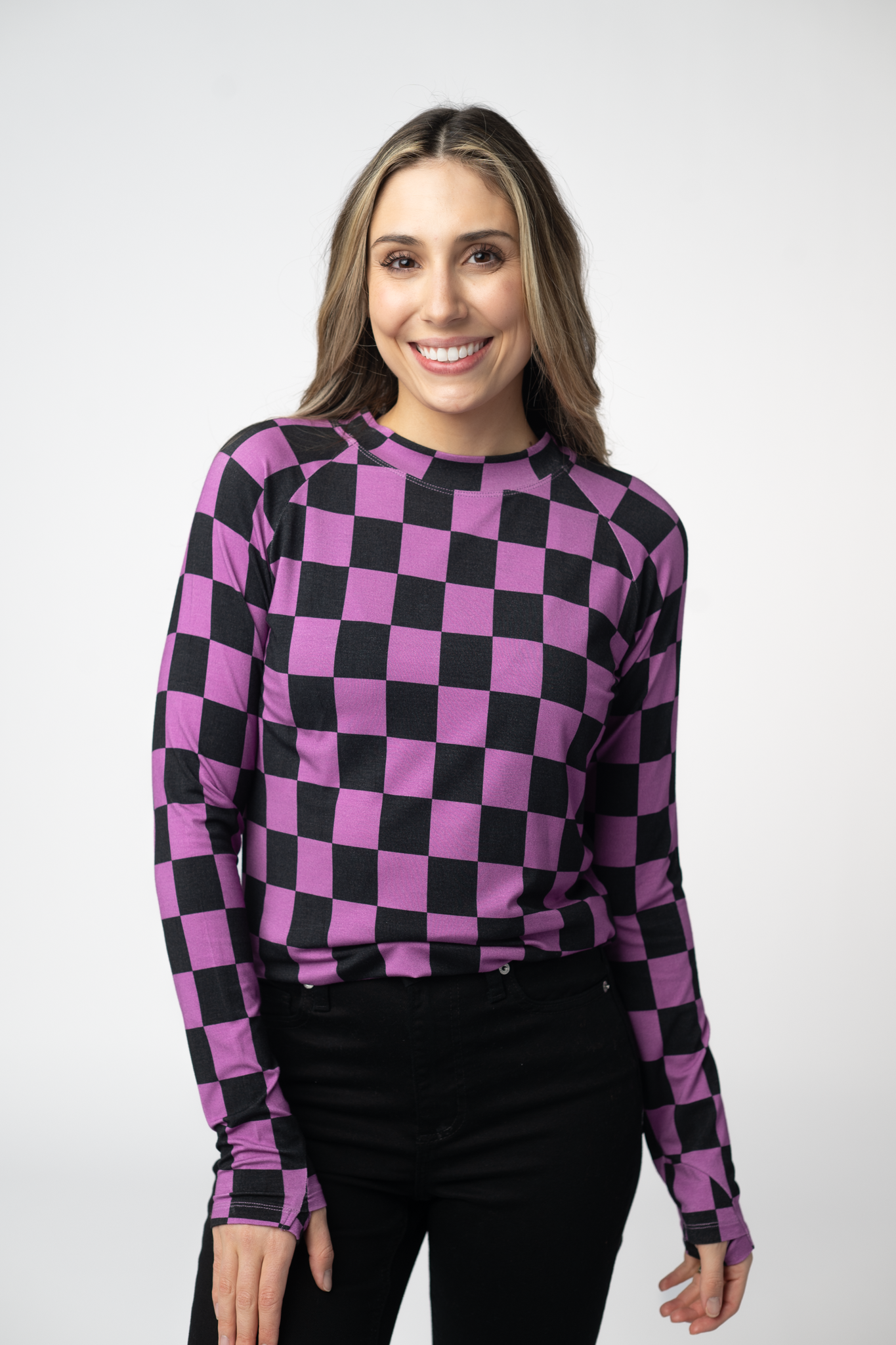 IN STOCK Blair Long Sleeve Top - Black and Purple Checkers by Michelle Mae