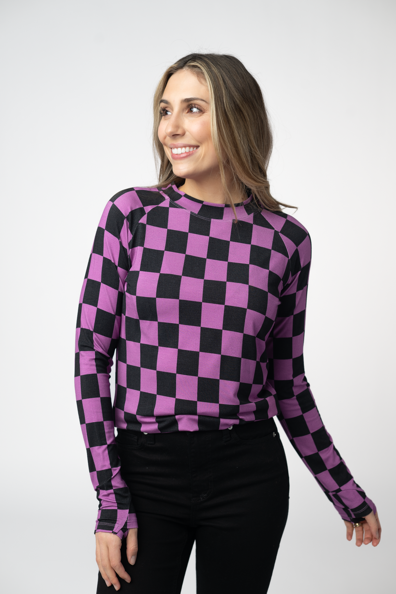 IN STOCK Blair Long Sleeve Top - Black and Purple Checkers by Michelle Mae