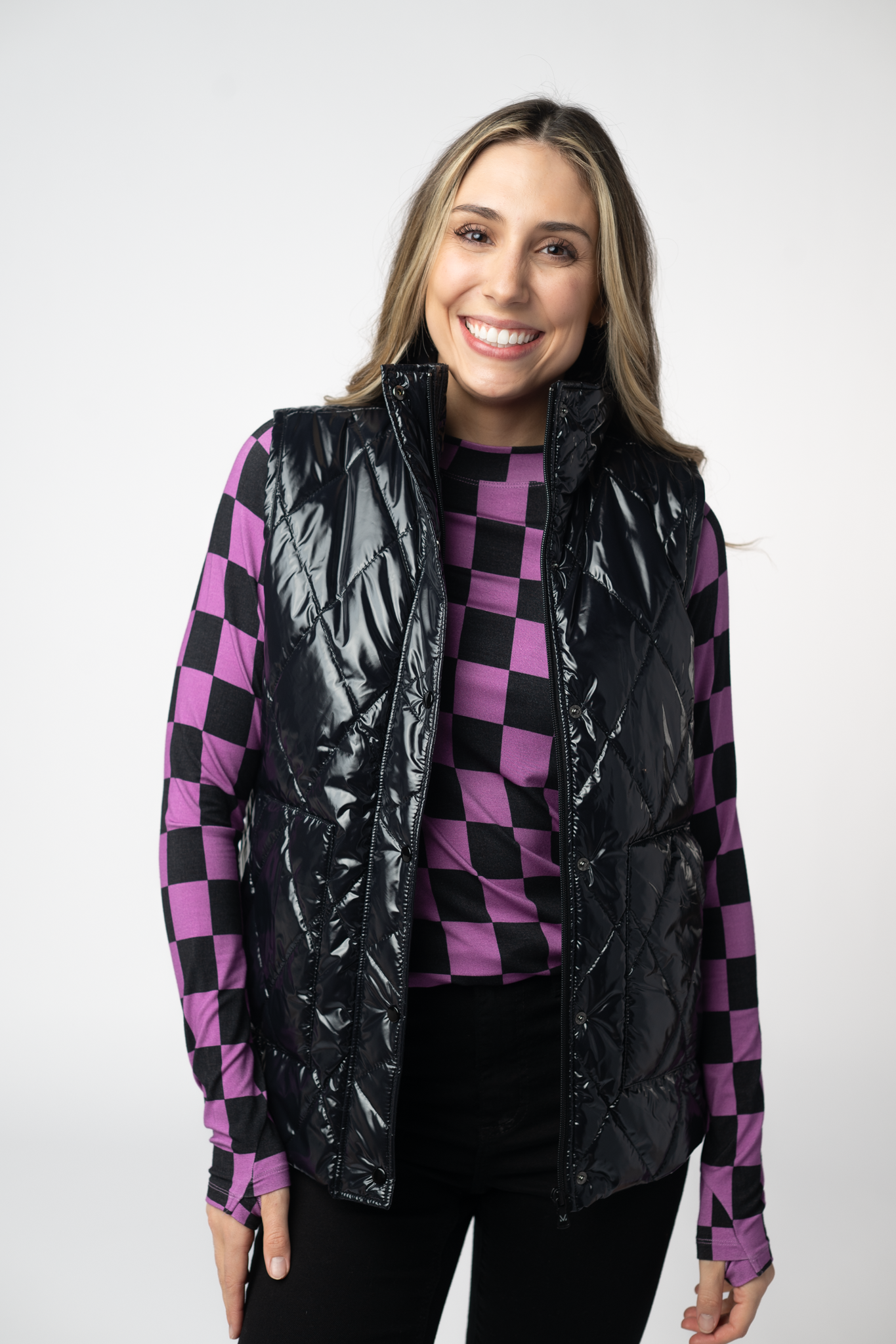 IN STOCK Remy Zip Up Vest - Shiny Black by Michelle Mae