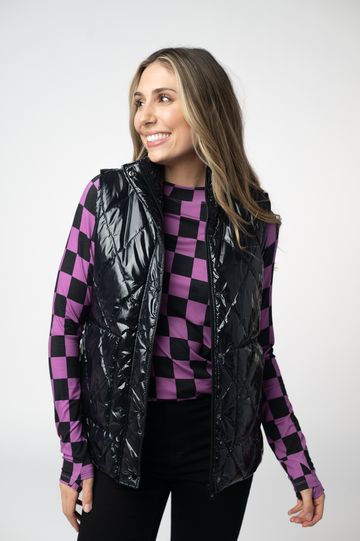 IN STOCK Remy Zip Up Vest - Shiny Black by Michelle Mae