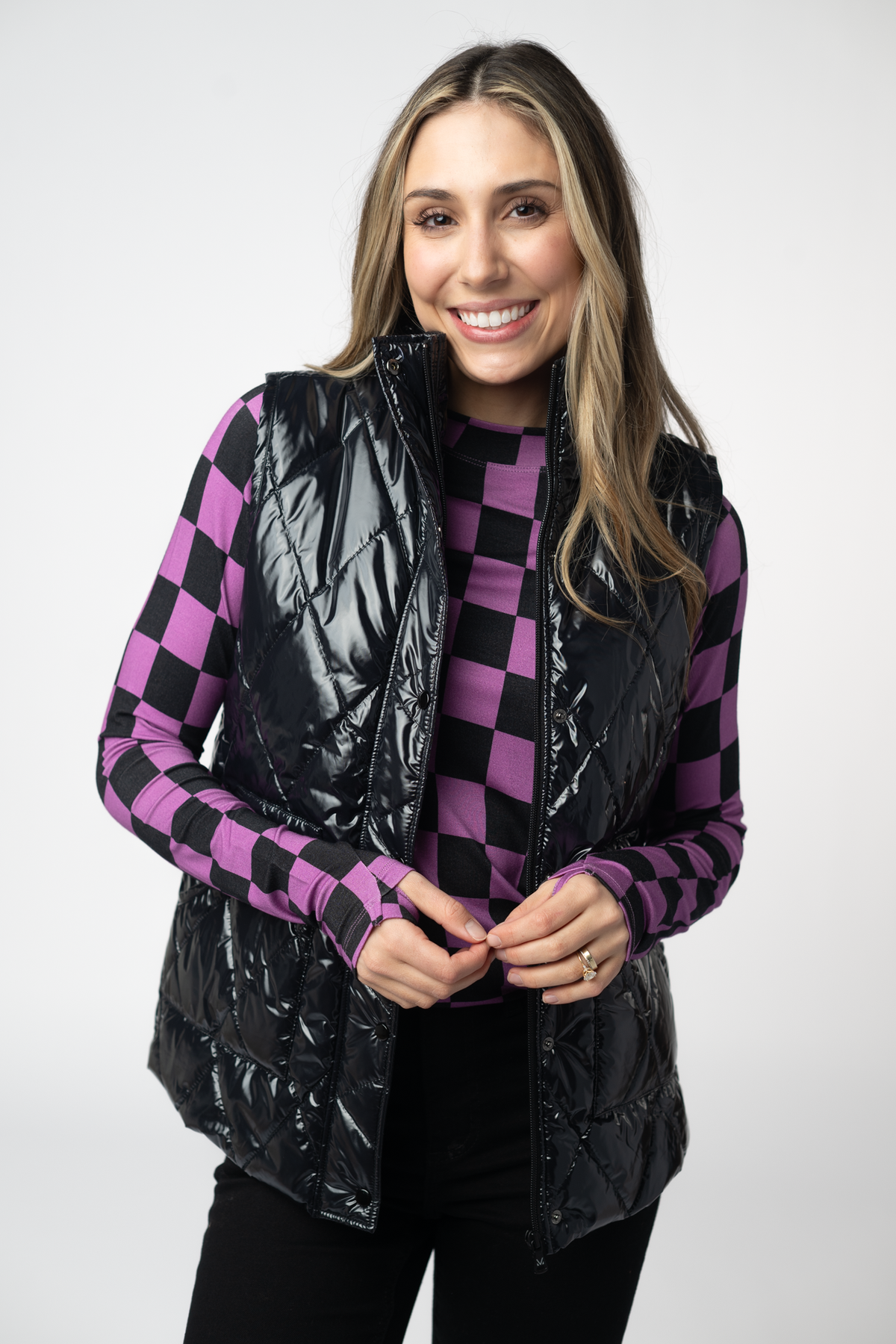 IN STOCK Remy Zip Up Vest - Shiny Black by Michelle Mae