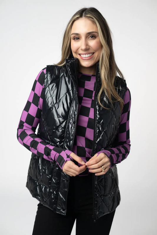 Remy Zip Up Vest - Shiny Black by Michelle Mae