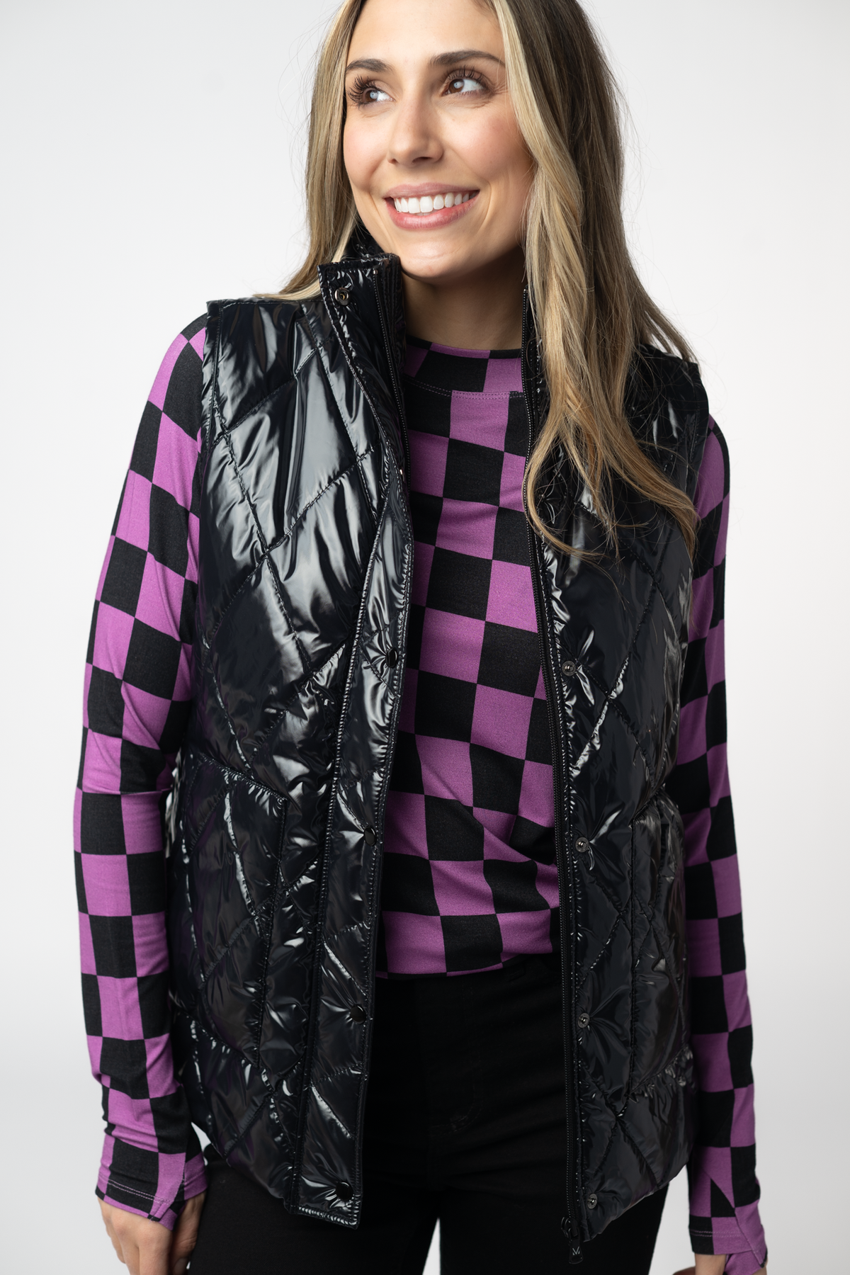 IN STOCK Remy Zip Up Vest - Shiny Black by Michelle Mae