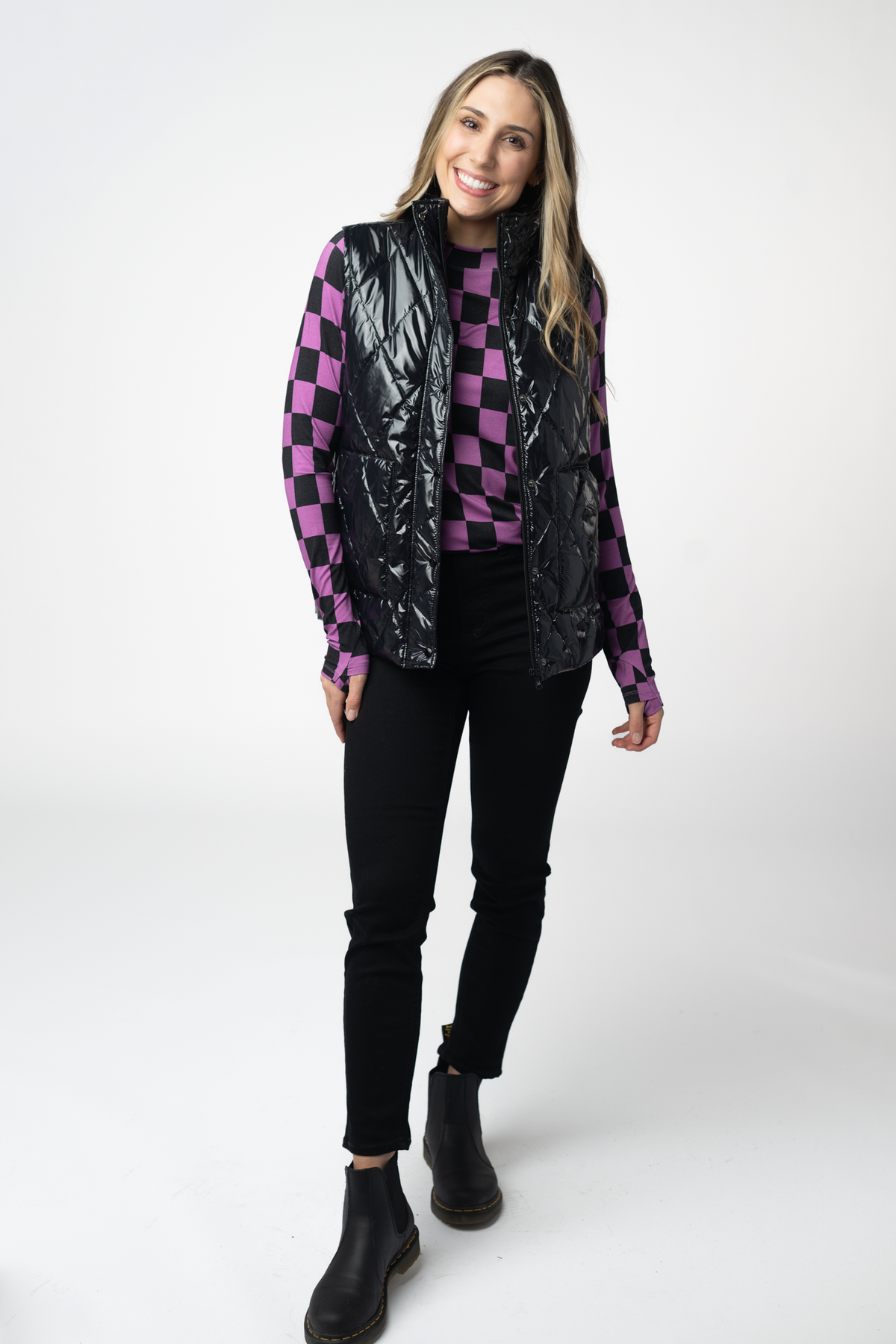 IN STOCK Remy Zip Up Vest - Shiny Black by Michelle Mae