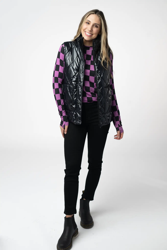 Remy Zip Up Vest - Shiny Black by Michelle Mae