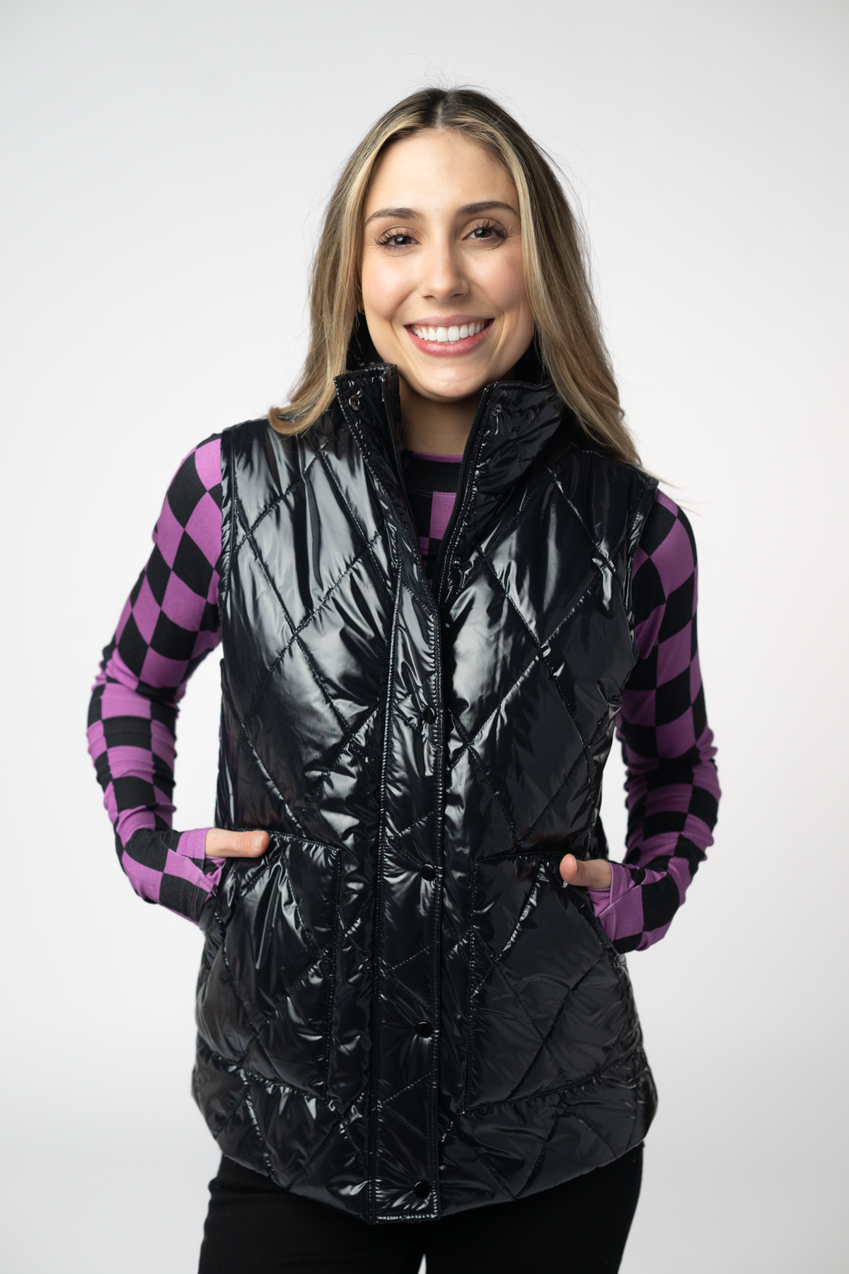 IN STOCK Remy Zip Up Vest - Shiny Black by Michelle Mae