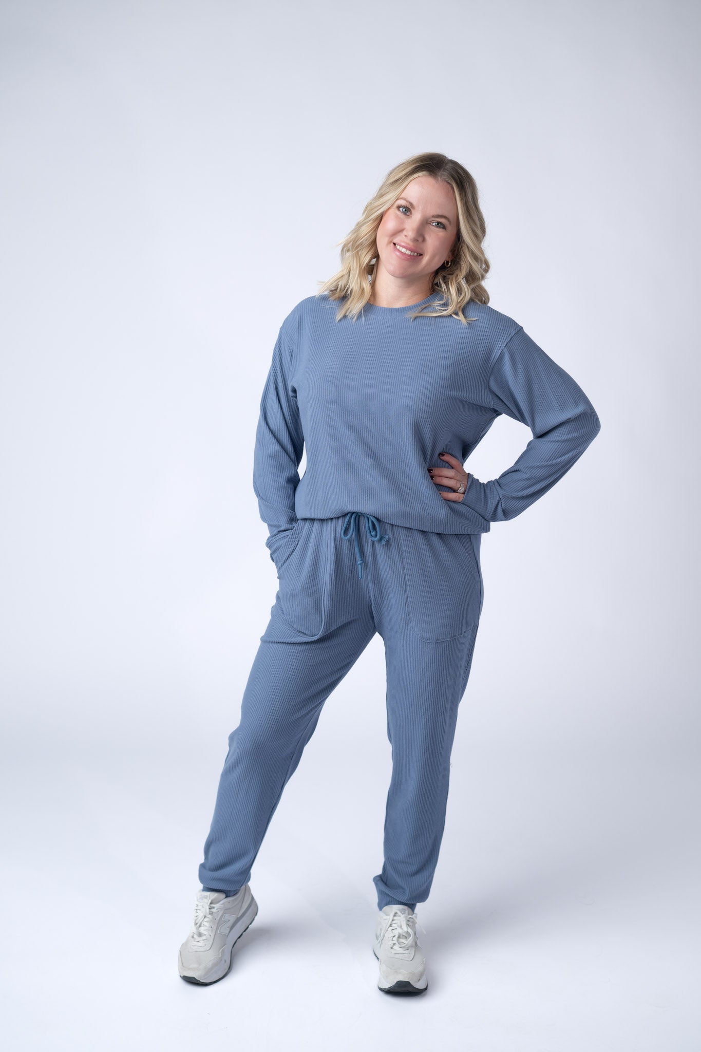 IN STOCK Corrine Ribbed Pullover Top - Denim