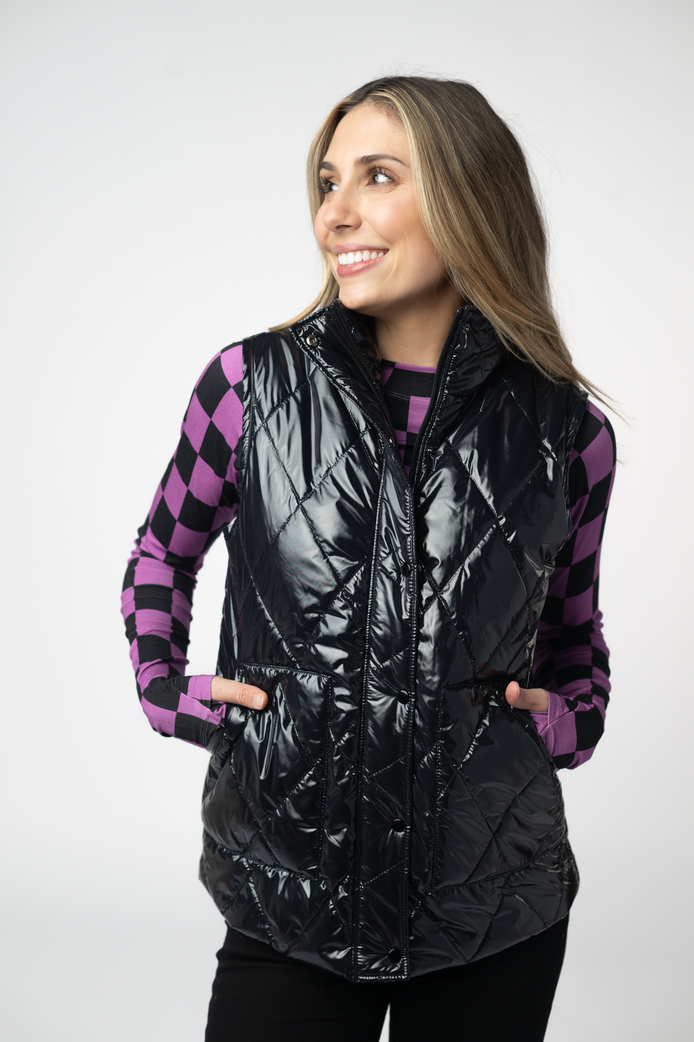 IN STOCK Remy Zip Up Vest - Shiny Black by Michelle Mae