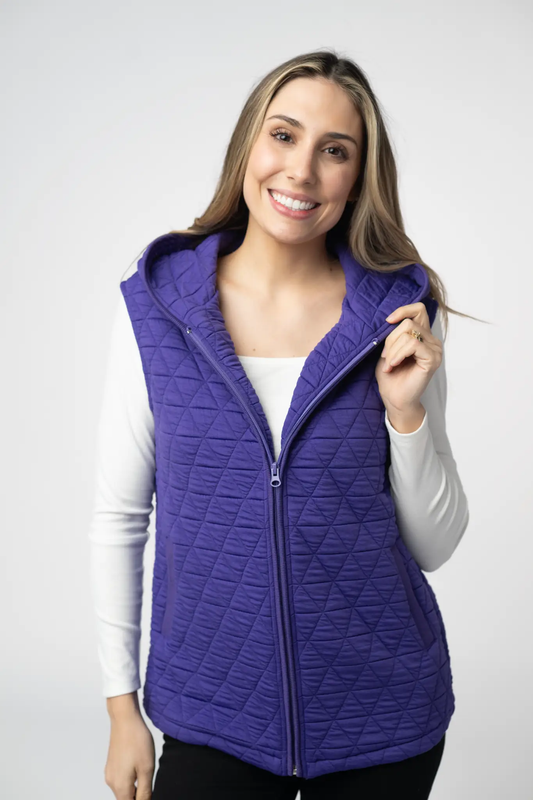 Heather Geometric Hooded Vest - Purple by Michelle Mae
