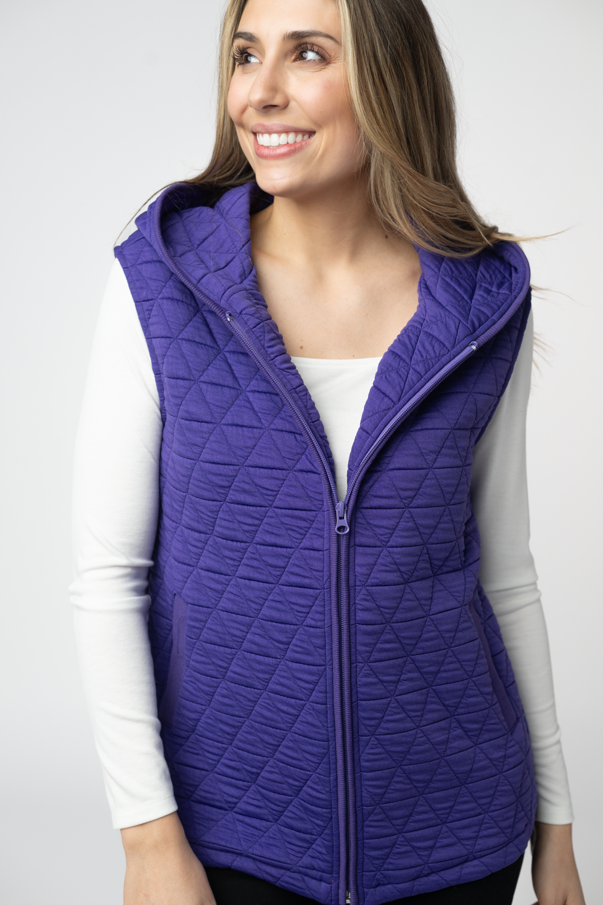IN STOCK Heather Geometric Hooded Vest - Purple by Michelle Mae