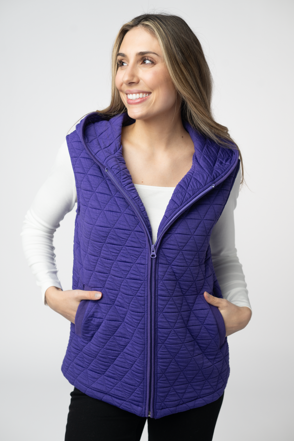 IN STOCK Heather Geometric Hooded Vest - Purple by Michelle Mae