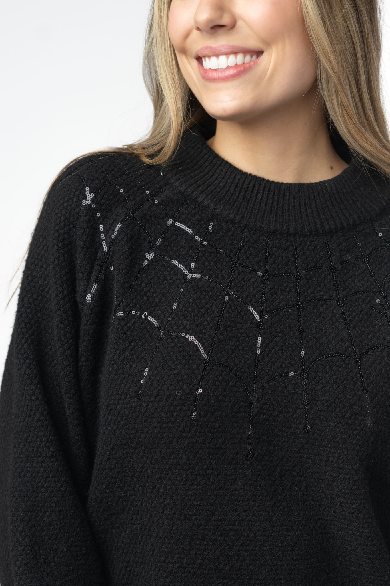 Sequin Webs Halloween Sweater Cozy Spooky Party Pullover
