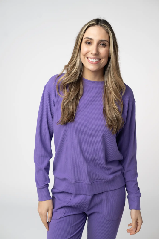 Corrine Ribbed Pullover Top - Purple by Michelle Mae