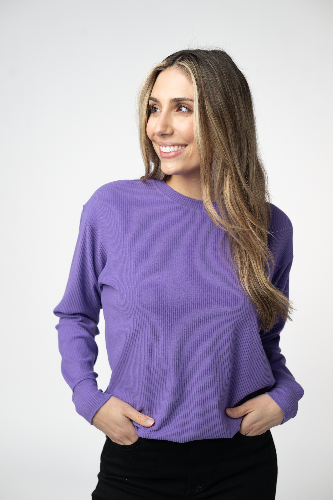 IN STOCK Corrine Ribbed Pullover Top - Purple by Michelle Mae