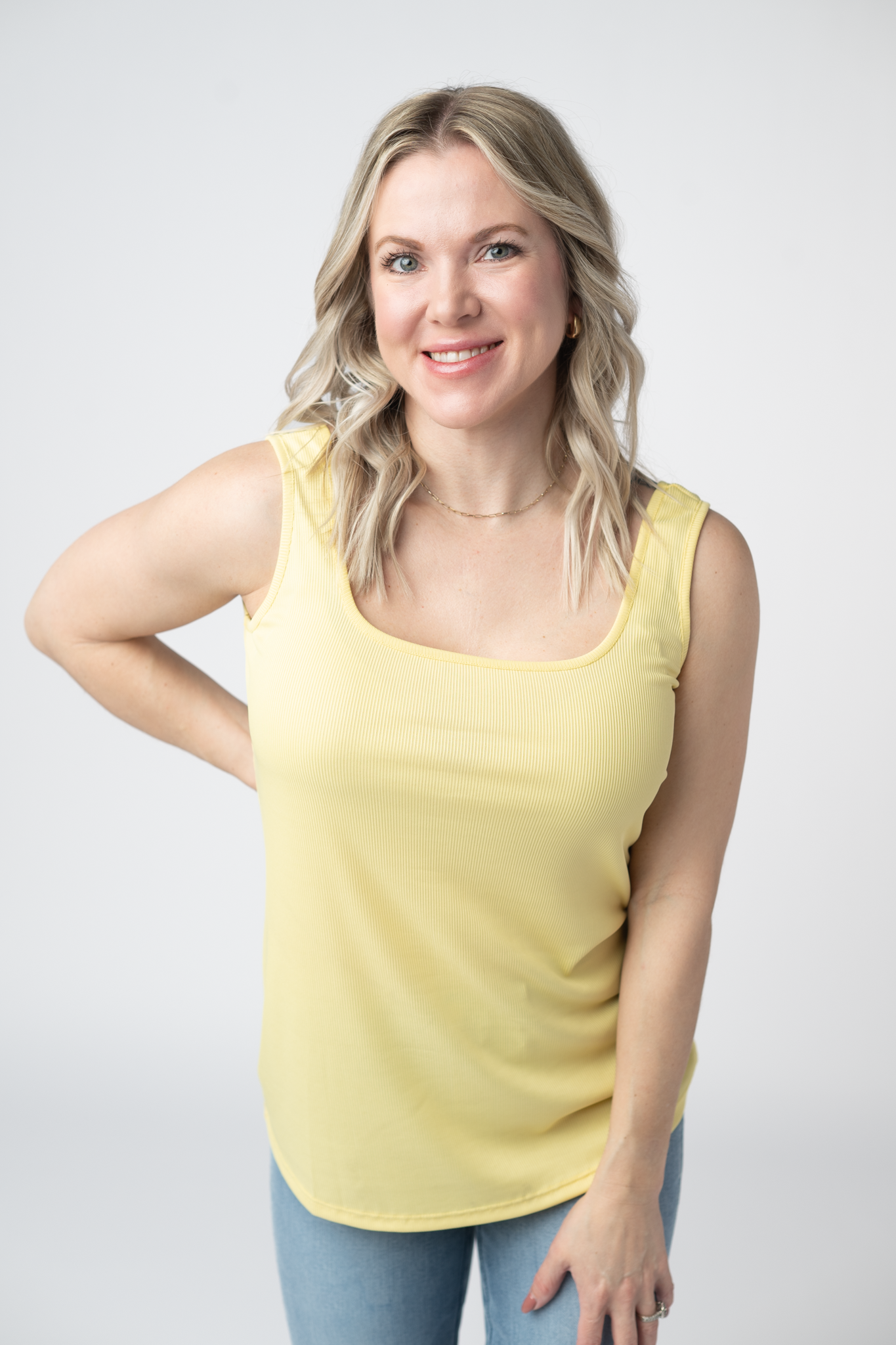 Womens Rachel Ribbed Tank Top Lightweight Yellow Summer Casual Fit by Michelle Mae