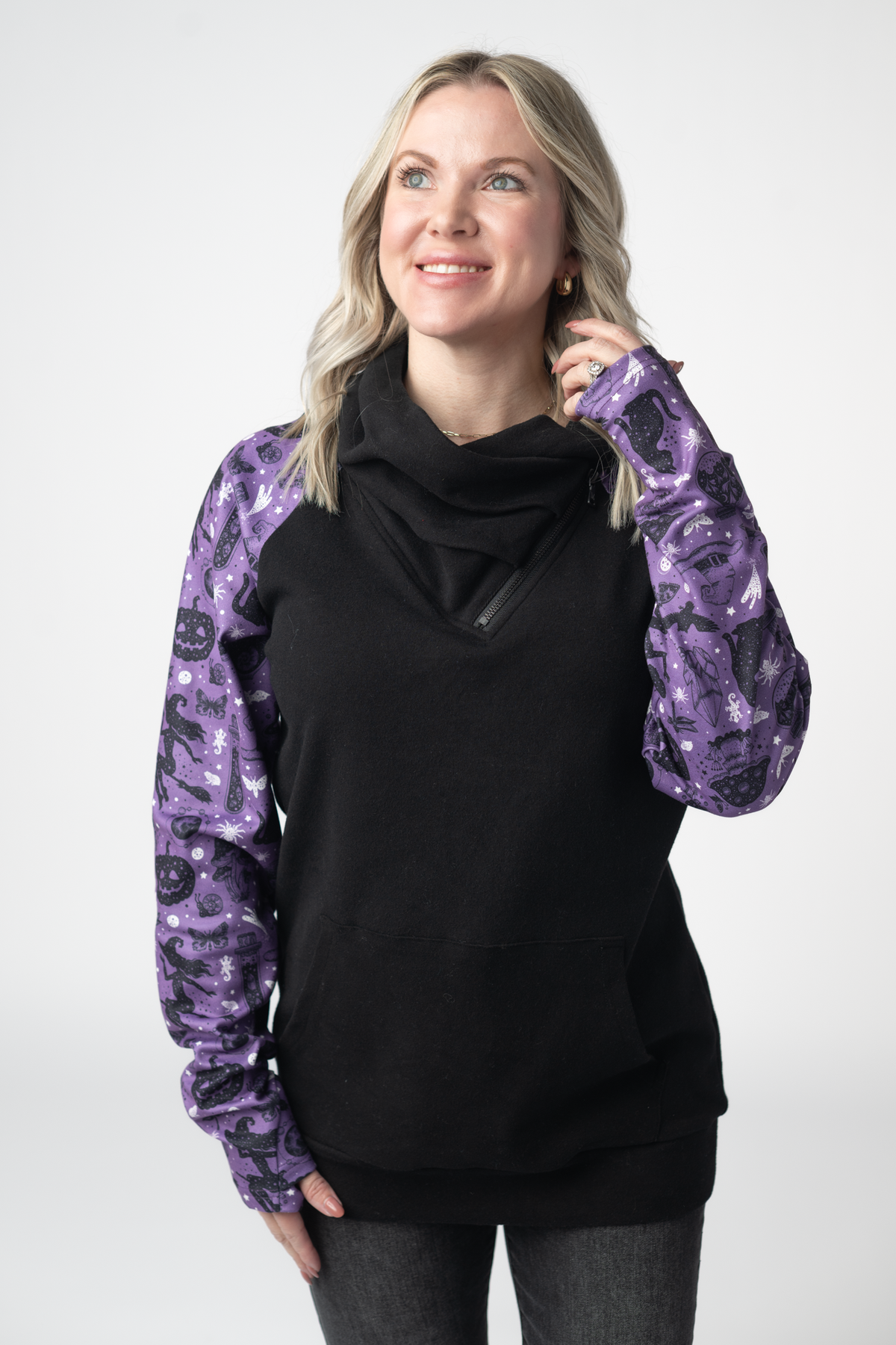 IN STOCK Zoey ZipCowl Sweatshirt - I Put A Spell On You and Black by Michelle Mae