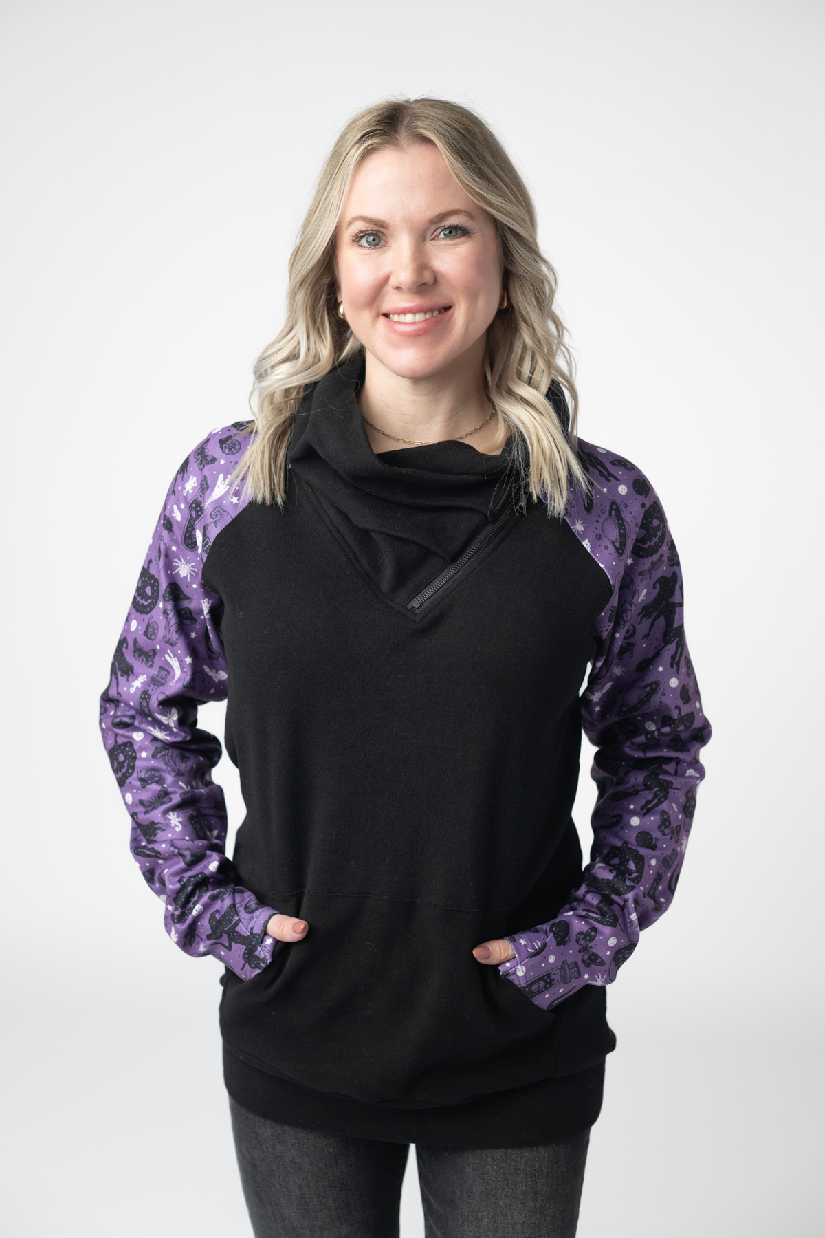 IN STOCK Zoey ZipCowl Sweatshirt - I Put A Spell On You and Black by Michelle Mae