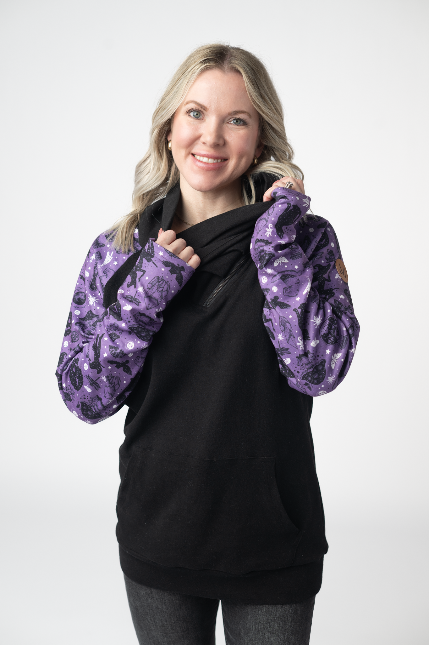 Zoey ZipCowl Sweatshirt - I Put A Spell On You and Black by Michelle Mae