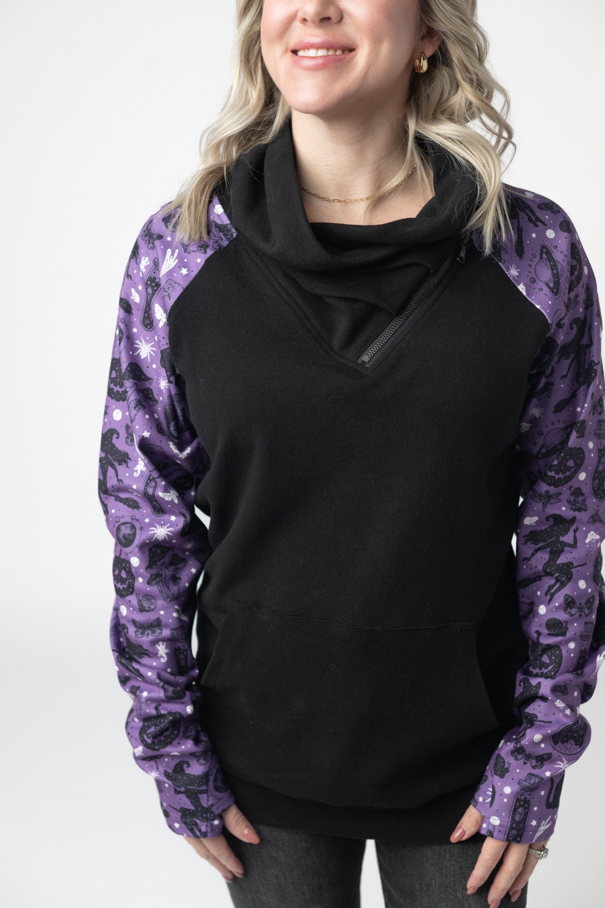 IN STOCK Zoey ZipCowl Sweatshirt - I Put A Spell On You and Black by Michelle Mae