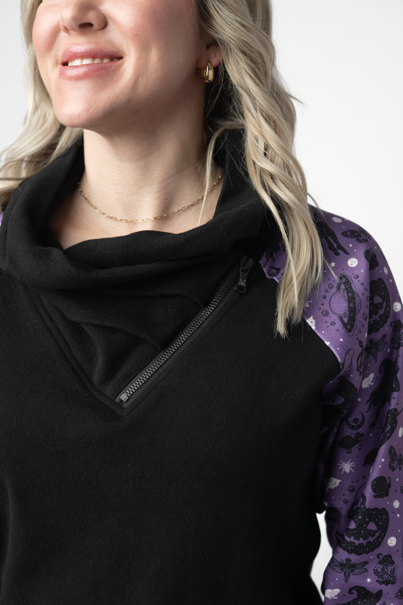 Zoey ZipCowl Sweatshirt - I Put A Spell On You and Black by Michelle Mae