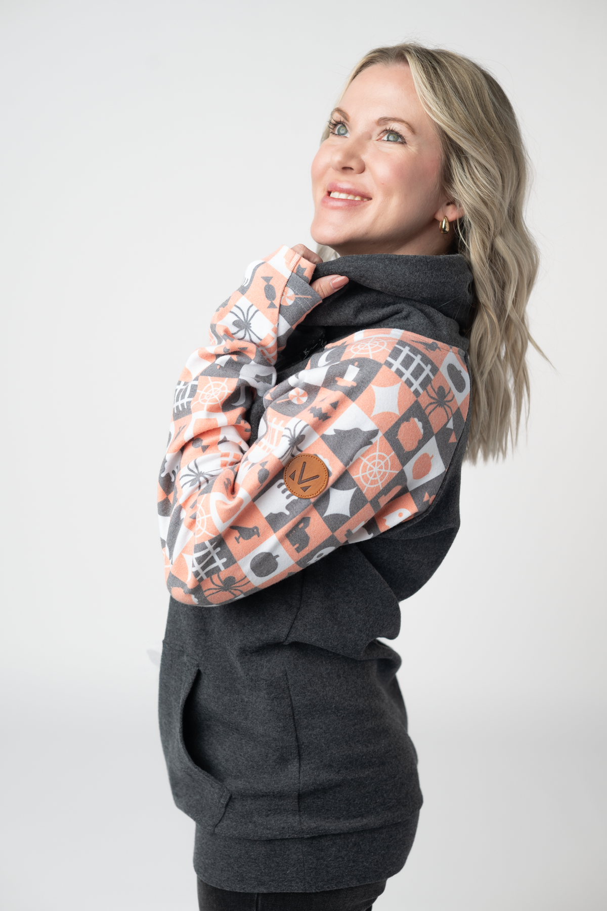 IN STOCK Zoey ZipCowl Sweatshirt -Trick-or-Treat Checkered and Charcoal by Michelle Mae