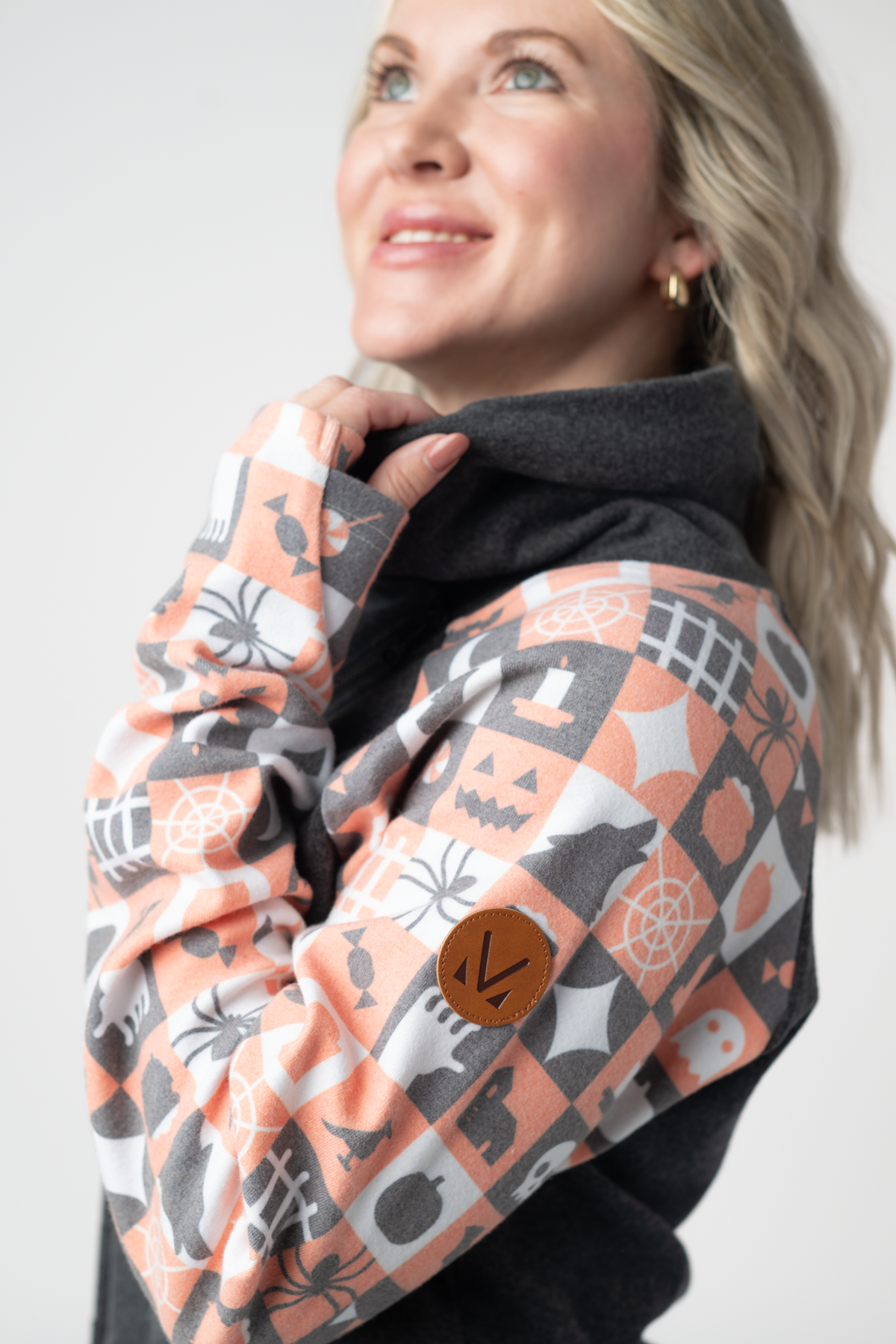 IN STOCK Zoey ZipCowl Sweatshirt -Trick-or-Treat Checkered and Charcoal by Michelle Mae