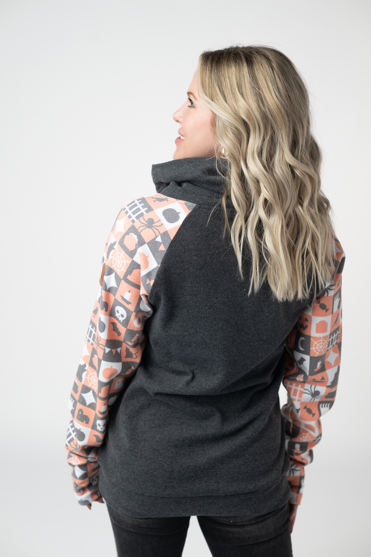 IN STOCK Zoey ZipCowl Sweatshirt -Trick-or-Treat Checkered and Charcoal by Michelle Mae